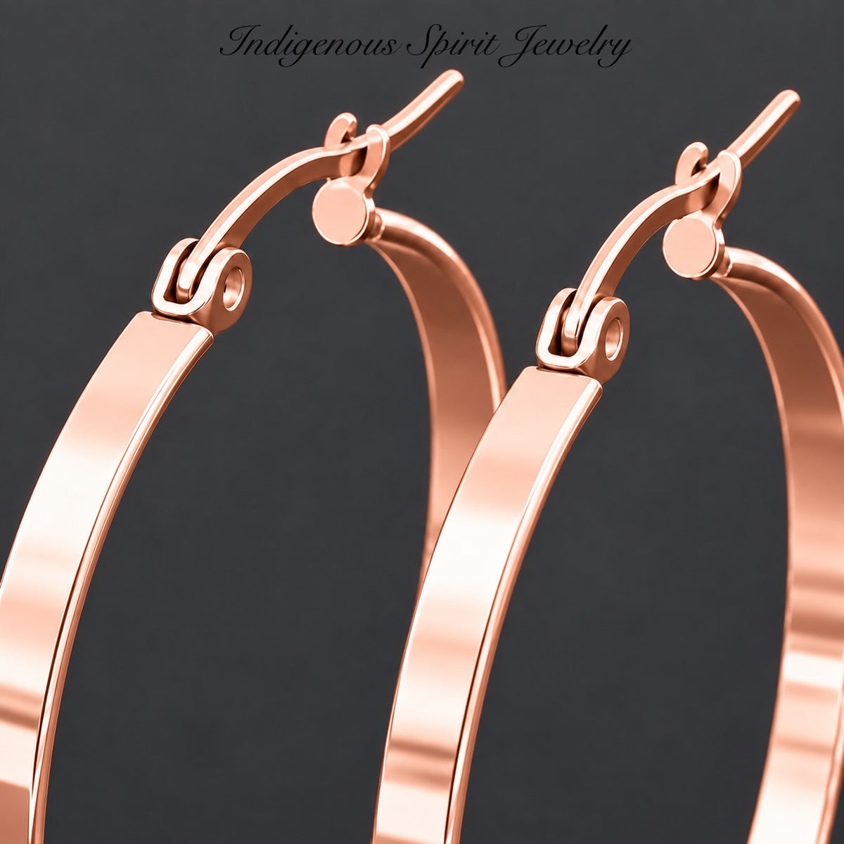 Rose Gold Hypoallergenic Stainless Steel Flat Edge Hoop Earrings (2 sizes)