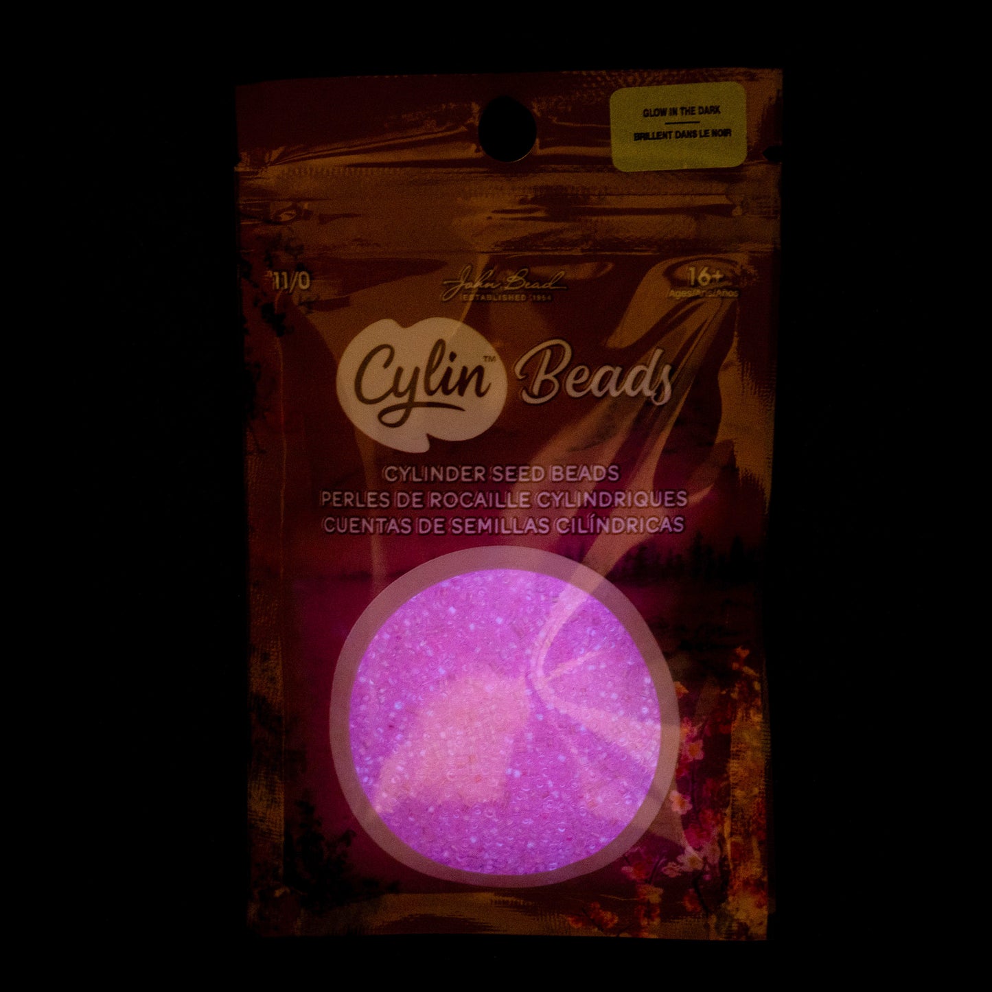 Rose Glow in the Dark Cylin Beads - 25g Bag