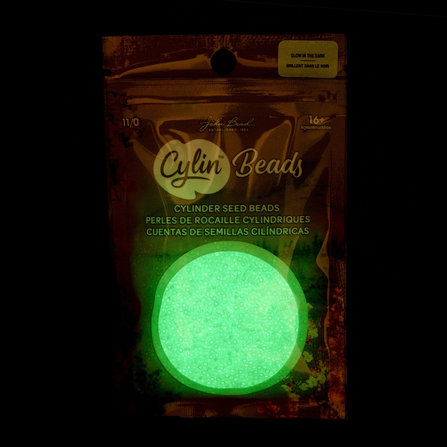 Green AB Glow in the Dark Cylin Beads - 25g Bag
