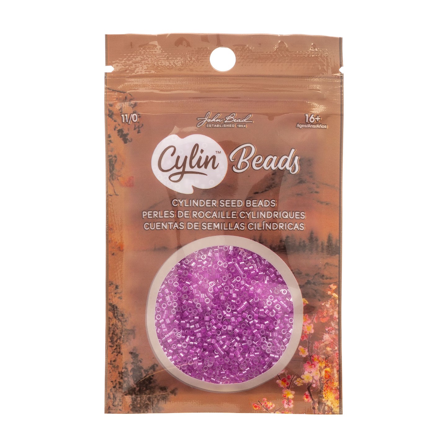Orchid Glow AB Lined Cylin Beads - 25g Bag