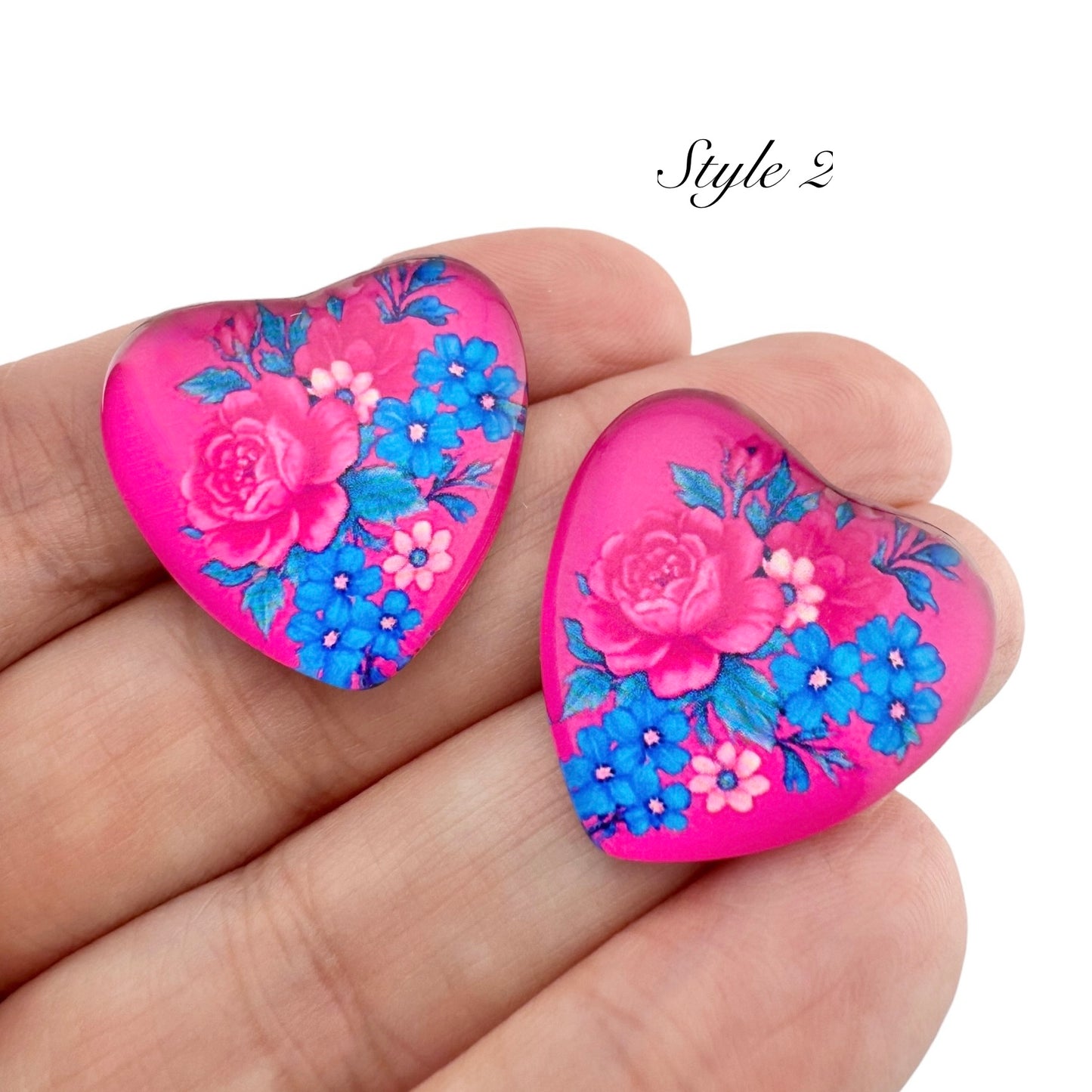 Glass Heart Flower Design Cabochons - Imperfect Colour