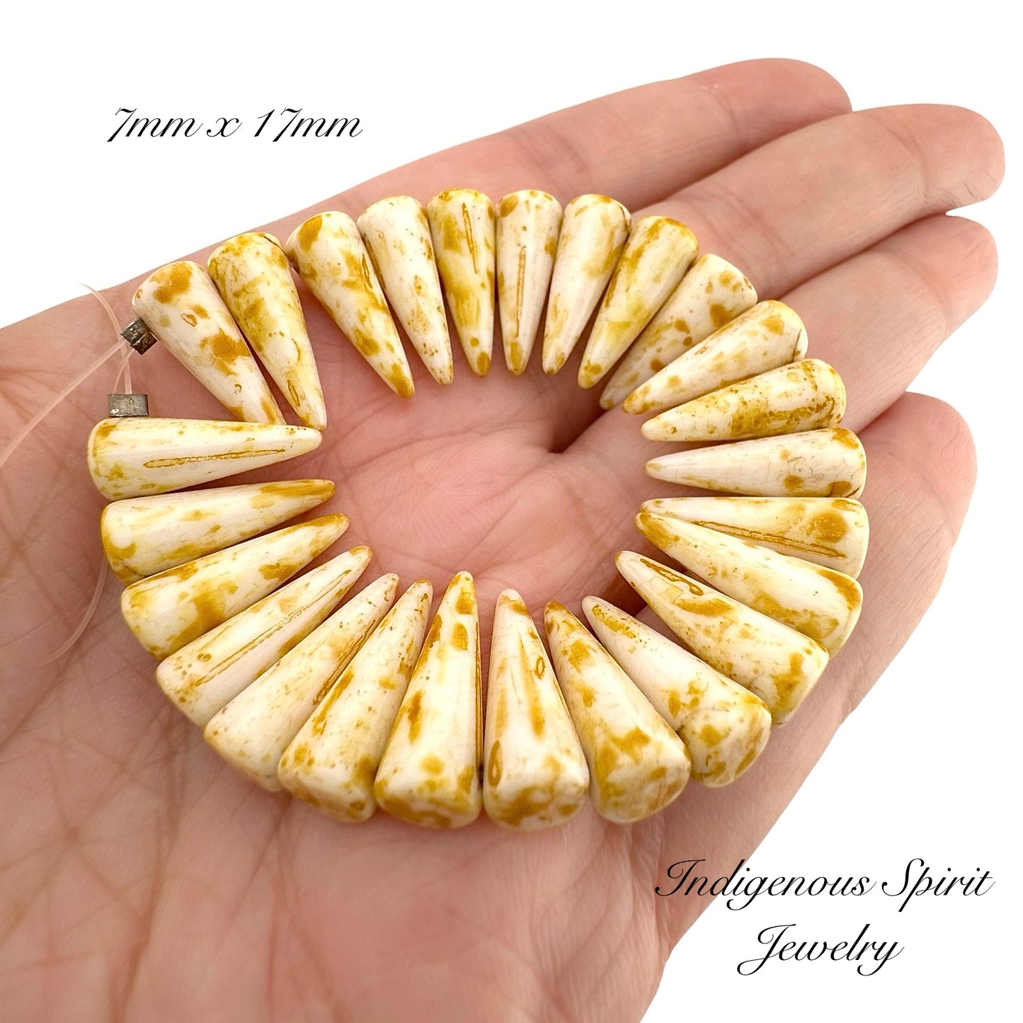 Opaque White/Travertine Preciosa Spike Beads