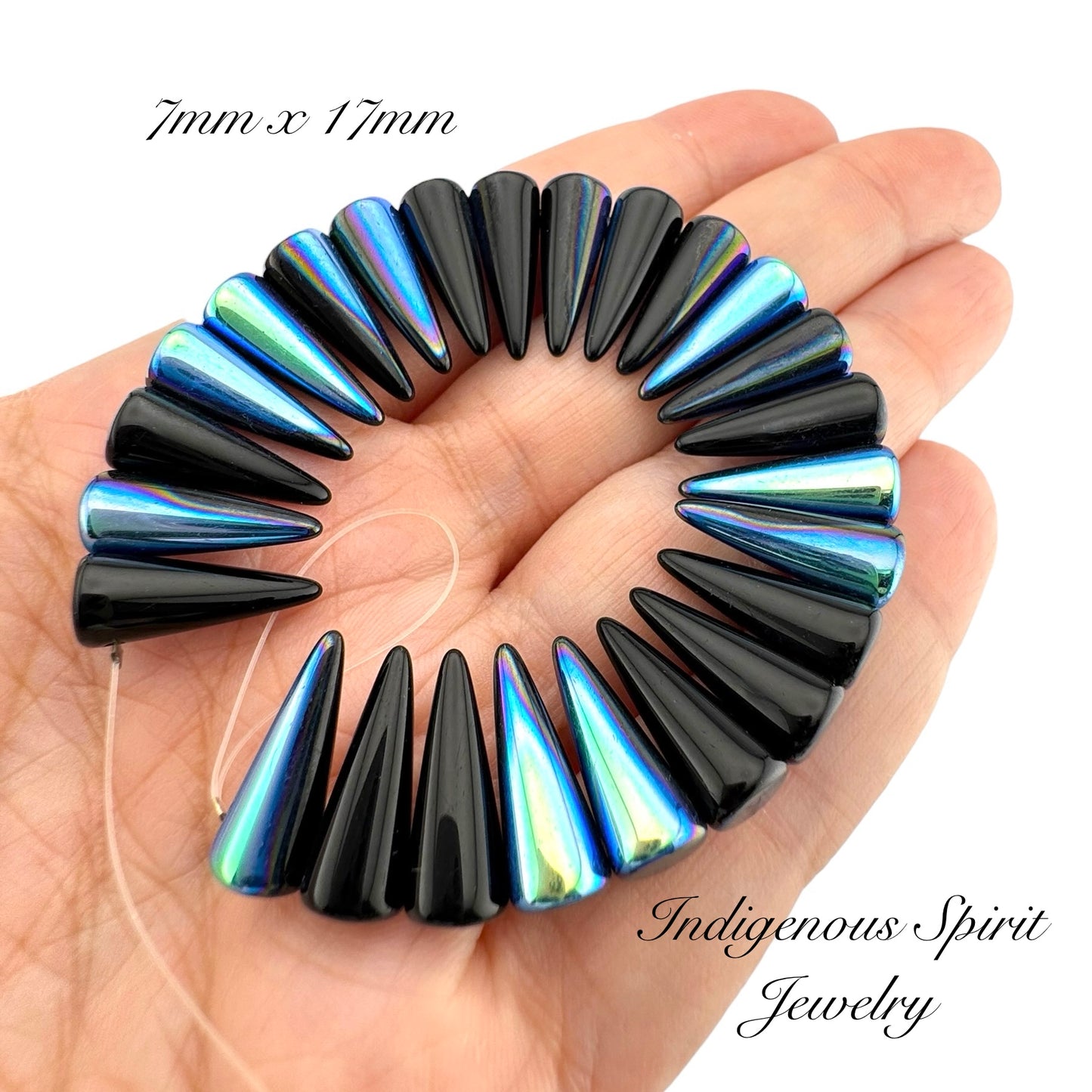 Opaque Black AB Halfcoated Preciosa Spike Beads