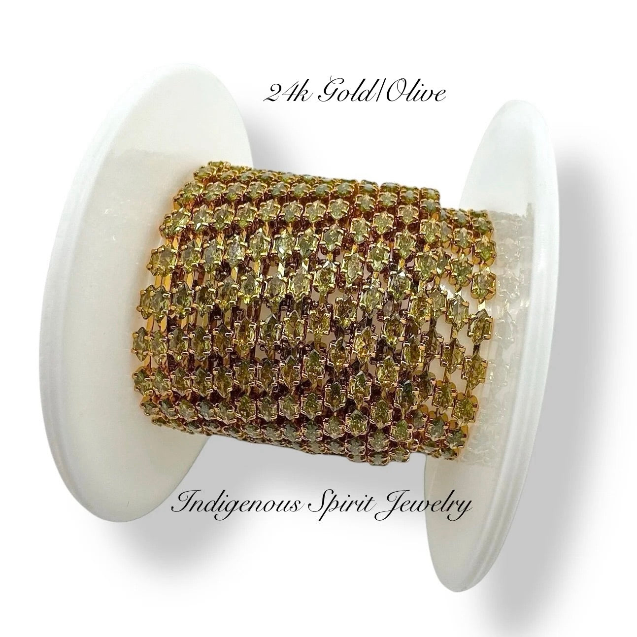 Olive Horizontal Navette 24k Yellow Gold Plated Crystal Cubic Zirconia Chain