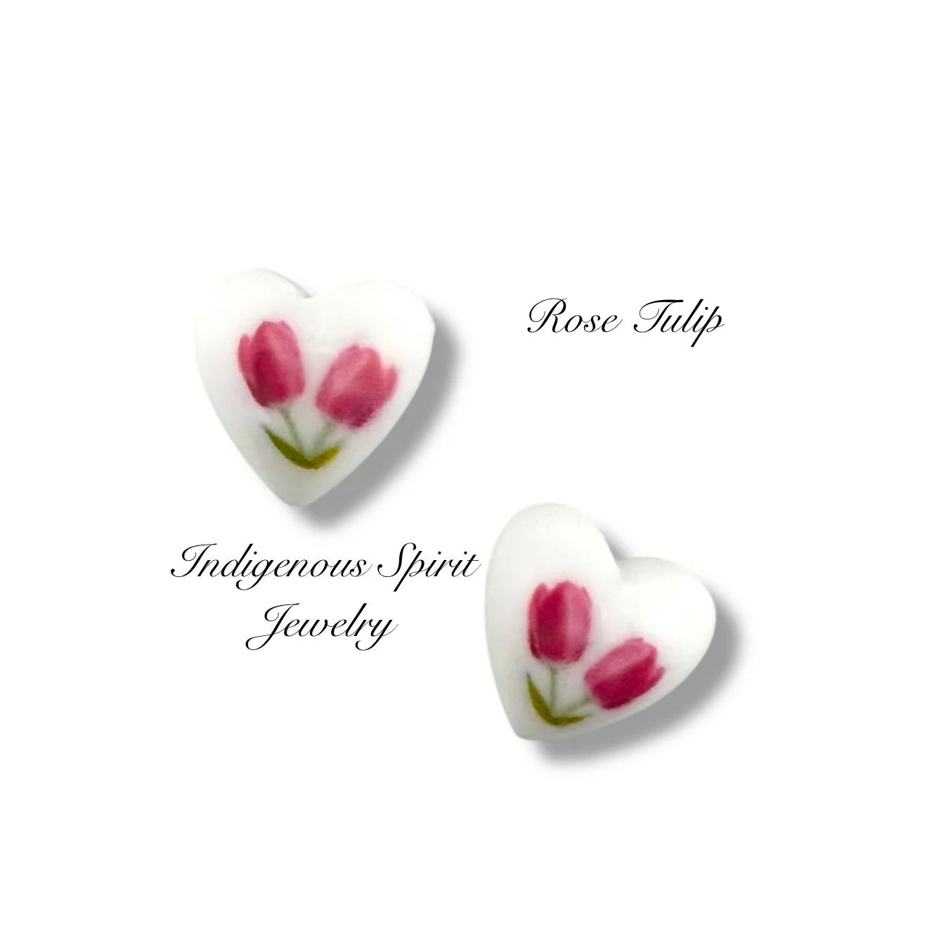 Mini Tulip & Cherries Heart Shaped Cabochons