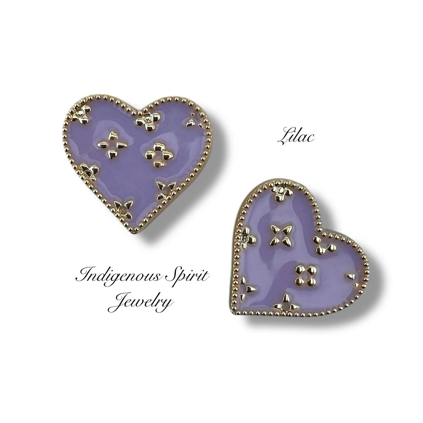 Heart Shaped Cabochons with Gold Embossed Designs - Style 1