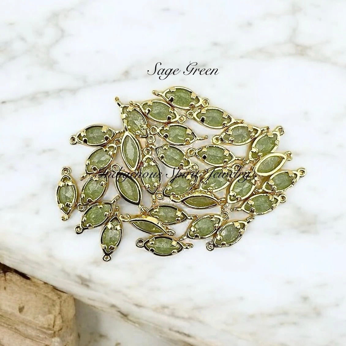 18k Gold Plated Marquis Connector Charms with Zircon Stones