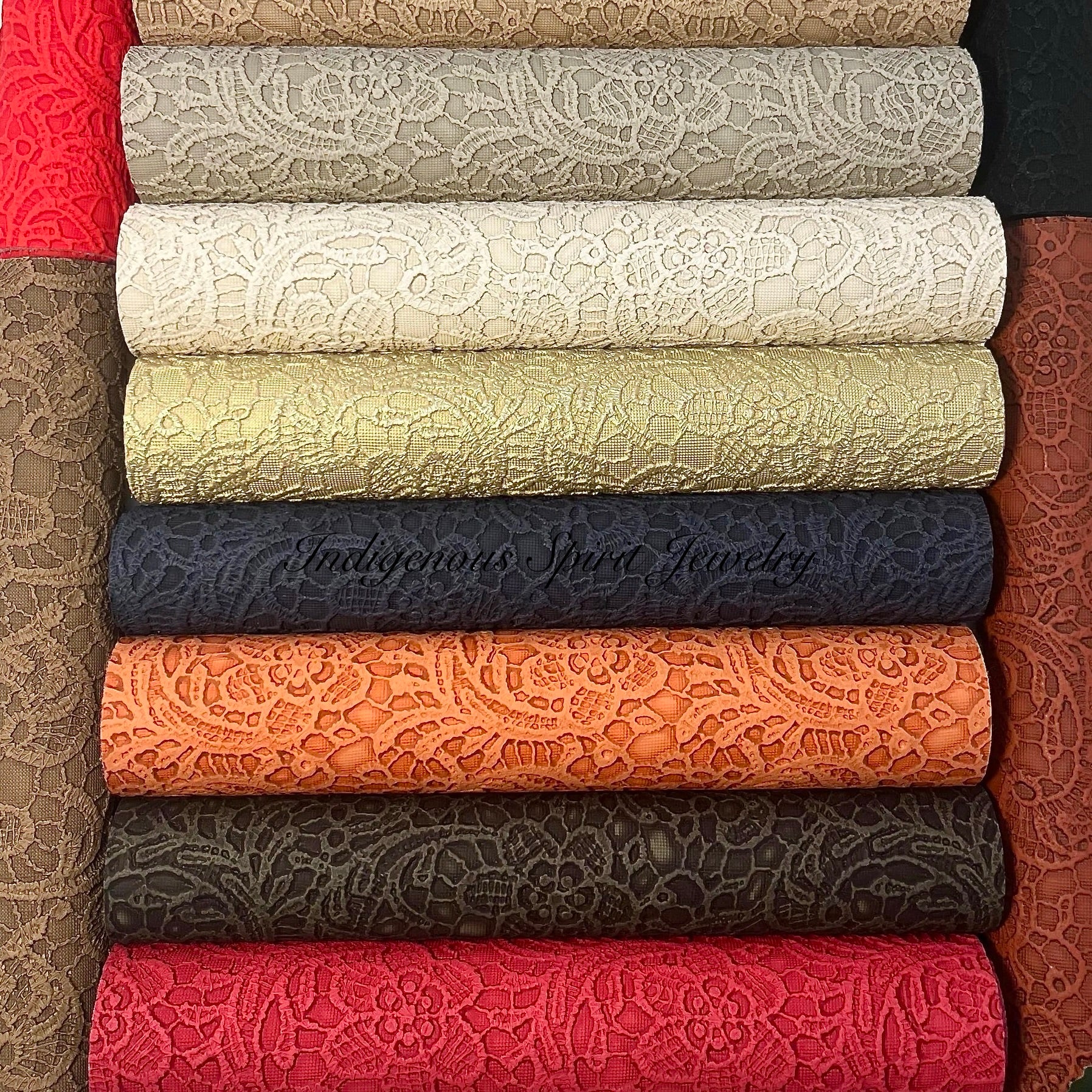 COLLECTION - Embossed Lace Faux Leather Backing (21 colours ...
