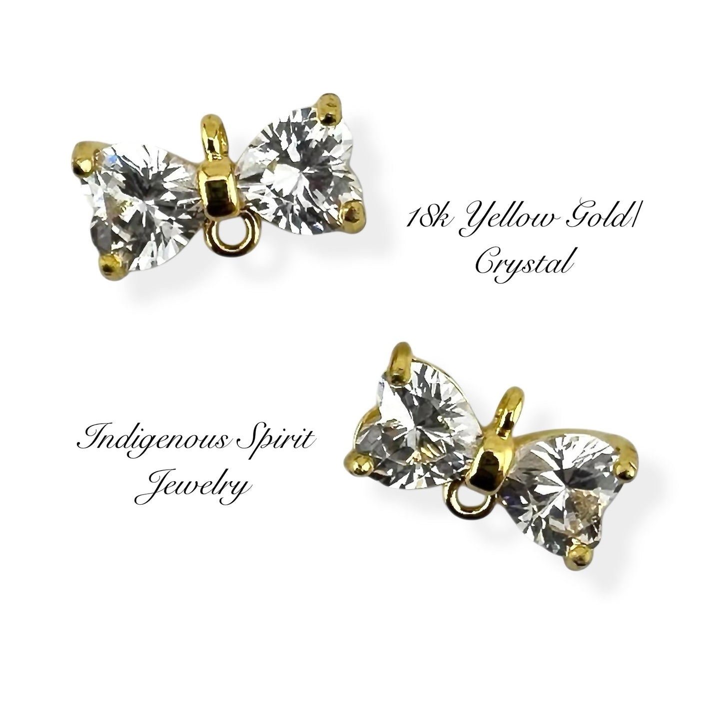 18k Gold Plated Cute Bow Connector Charms With Zircon Stones