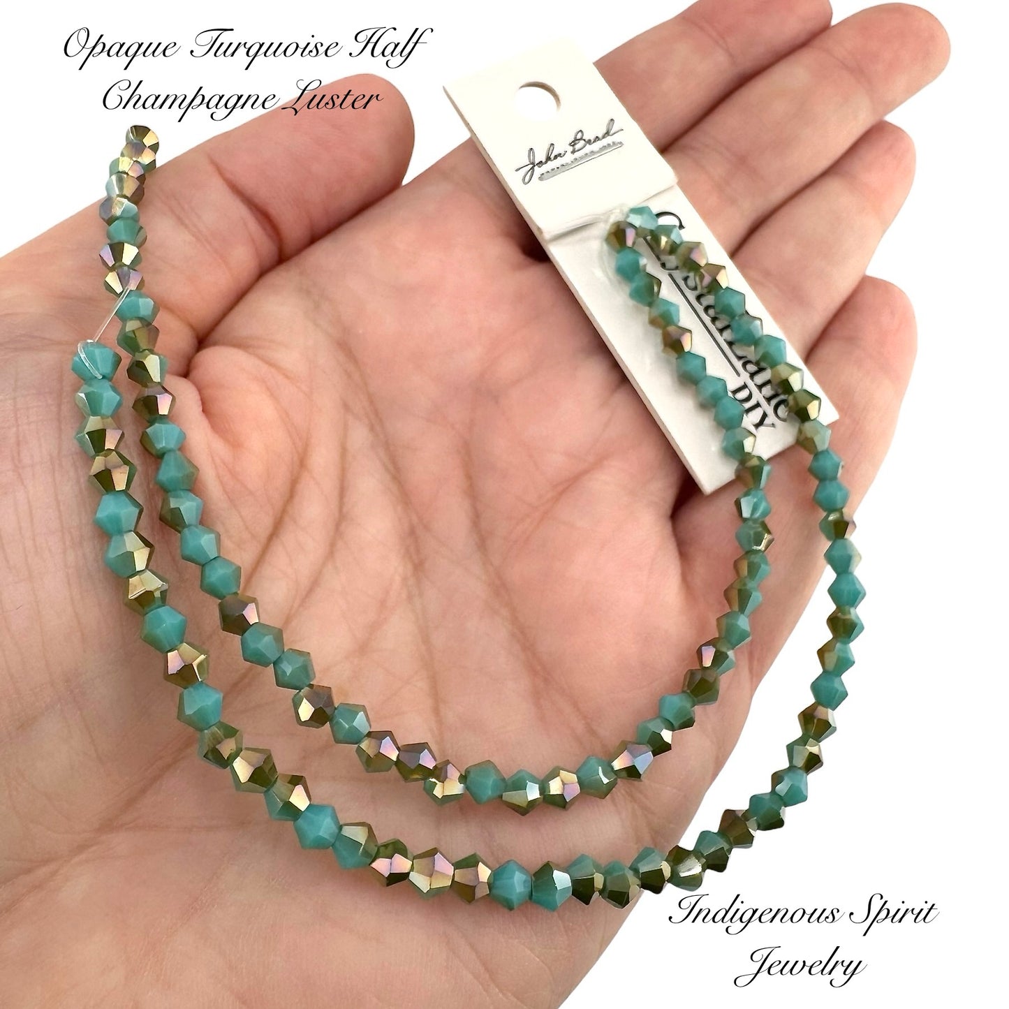 4mm Opaque Turquoise Half Champagne Luster - Crystal Lane