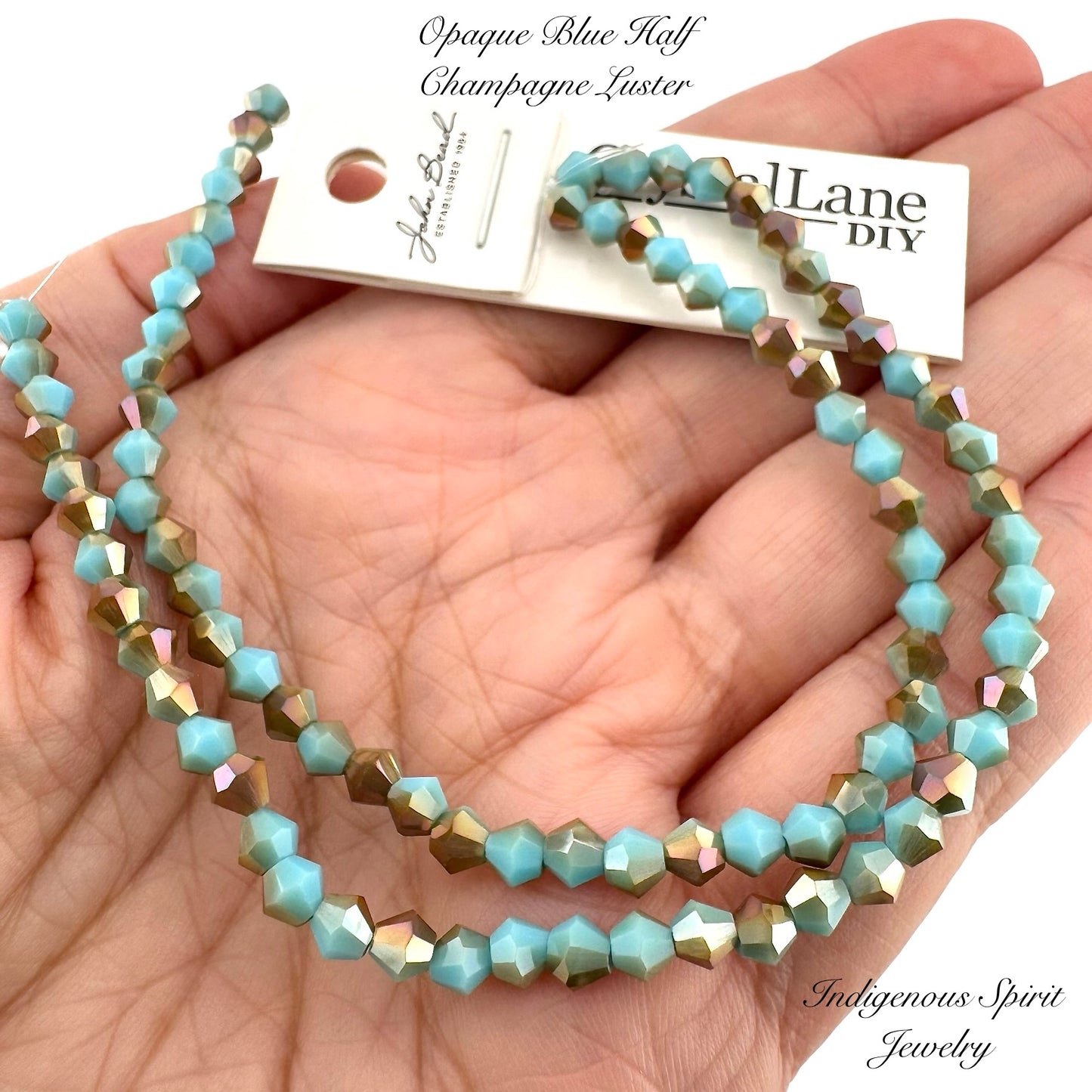 4mm Opaque Blue Half Champagne Luster - Crystal Lane