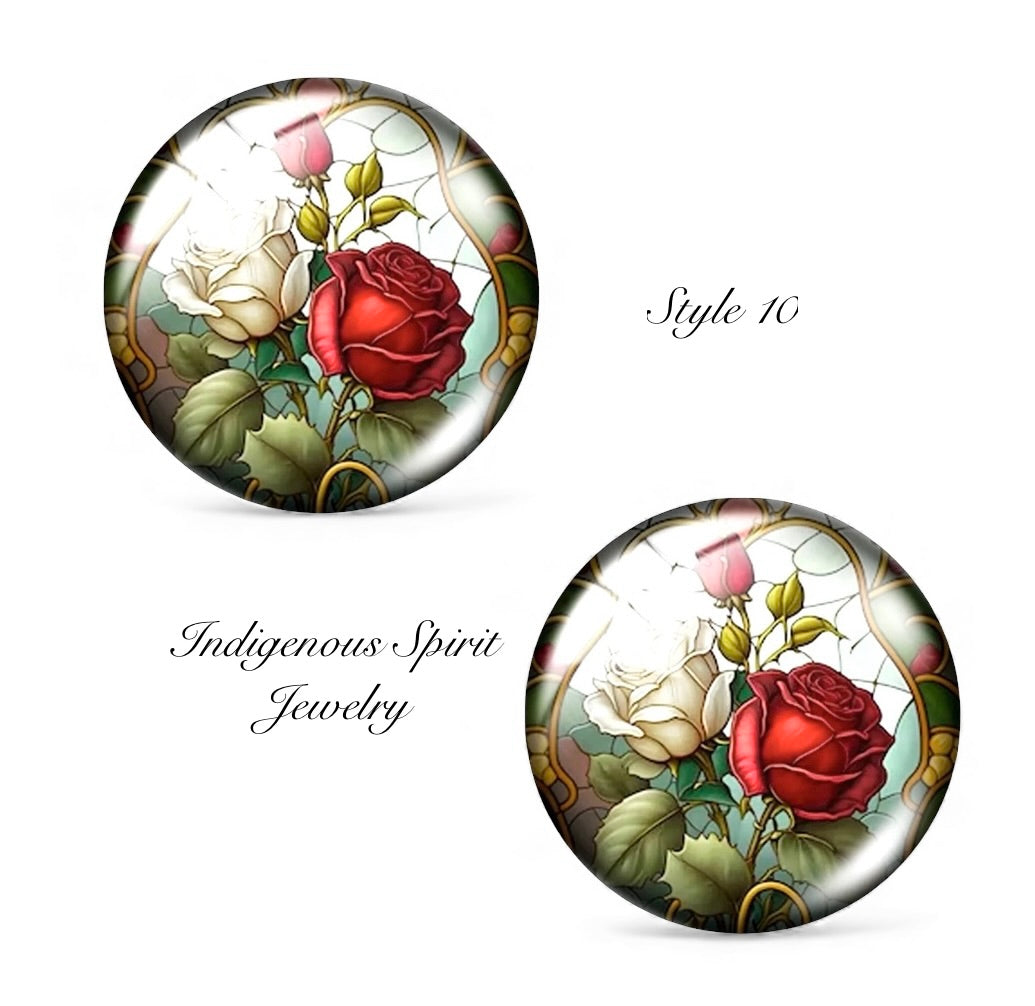 Stained Glass Rose Glass Cabochons (18mm)