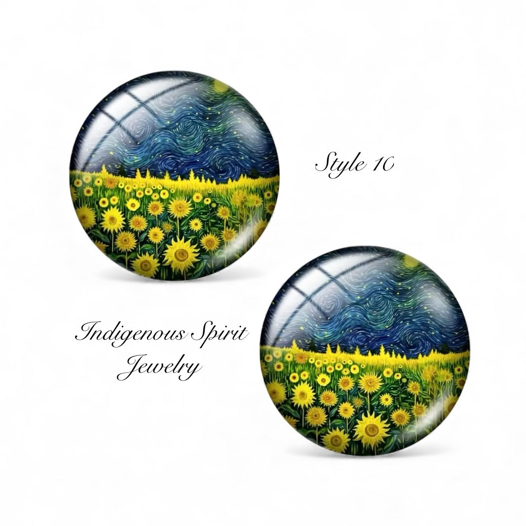Starry Night Van Gough Inspired Glass Cabochons (18mm)