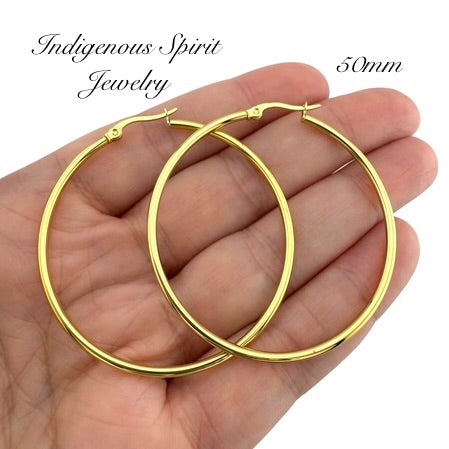 Gold Hypoallergenic Stainless Steel Hoop Earrings (7 sizes)