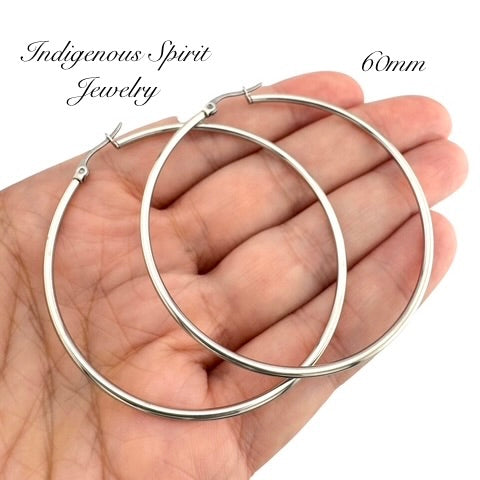 Silver Hypoallergenic Stainless Steel Hoop Earrings (7 sizes)
