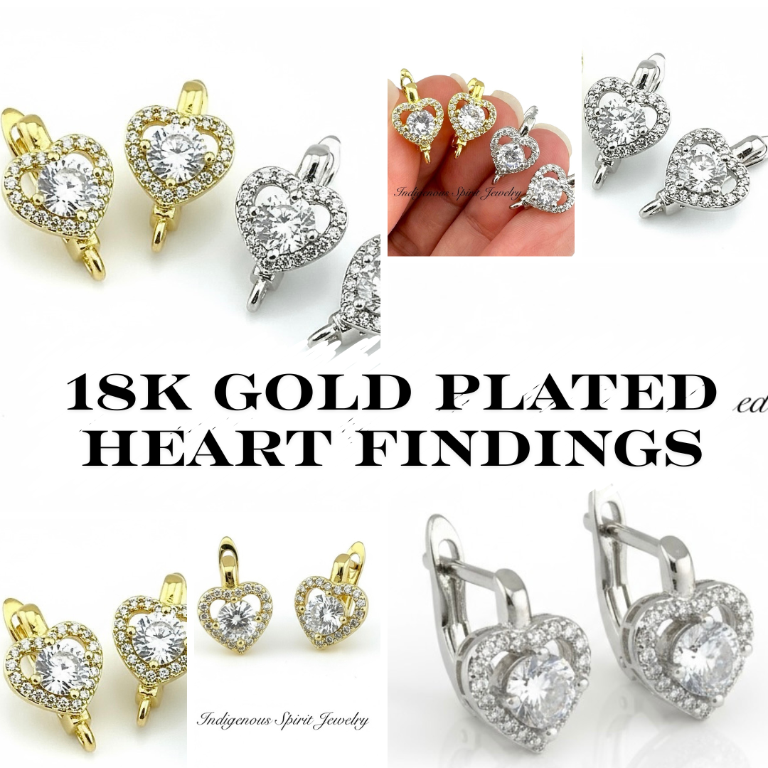 Heart Shaped 18k Gold Plated, Cubic Zircon Findings