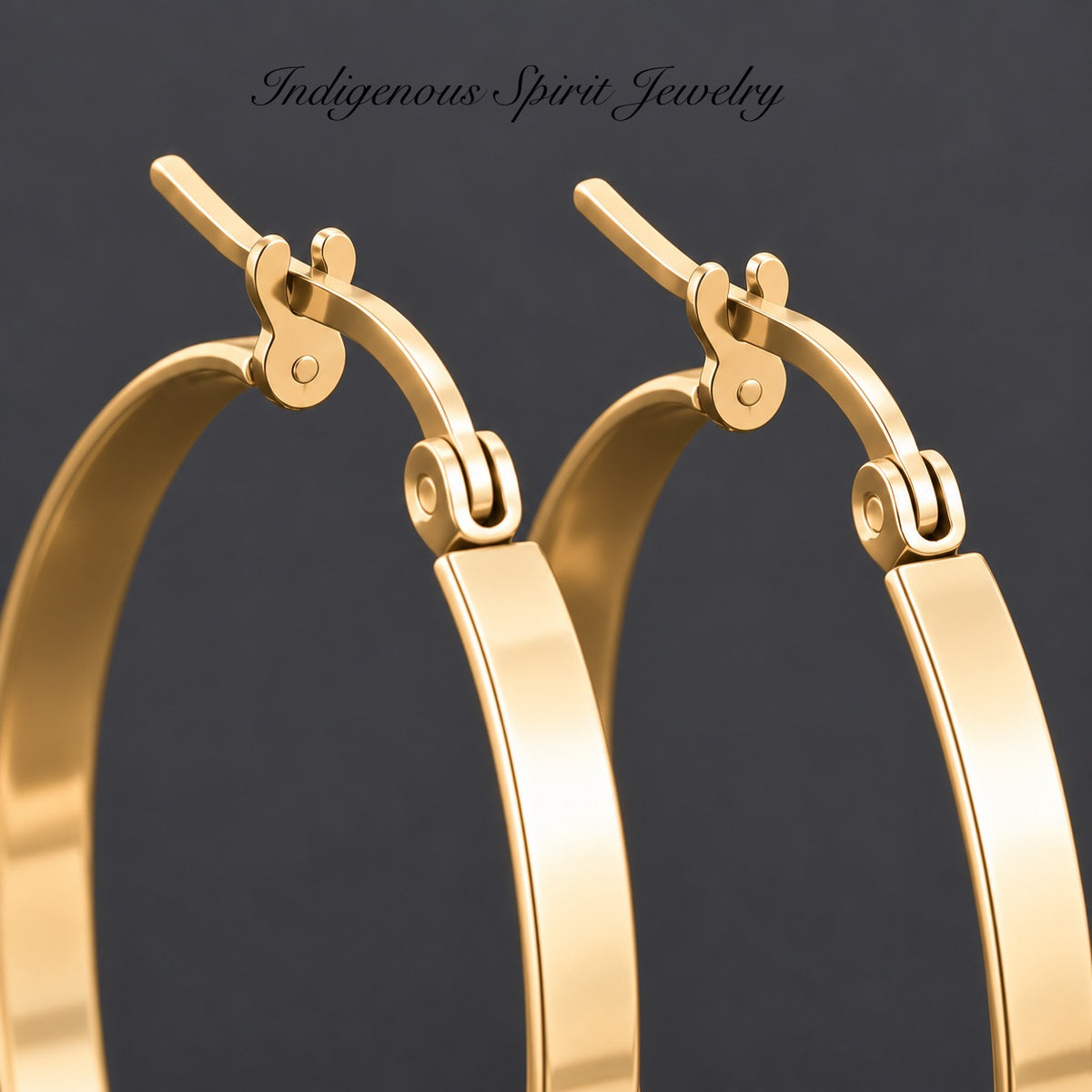 Gold Hypoallergenic Stainless Steel Flat Edge Hoop Earrings (3 sizes)