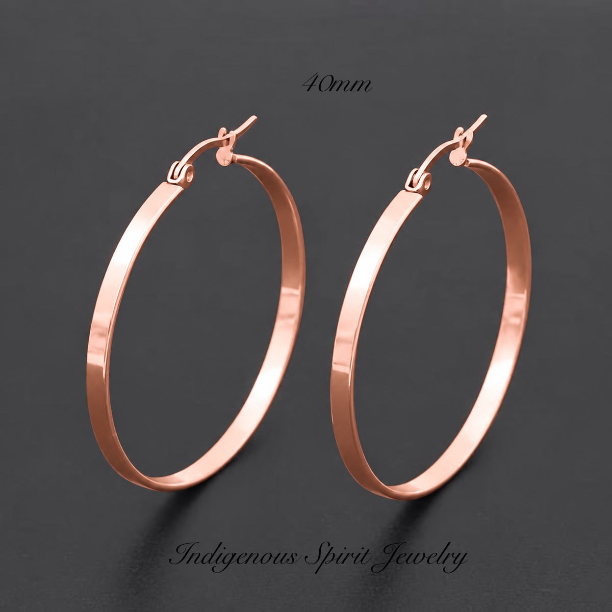 Rose Gold Hypoallergenic Stainless Steel Flat Edge Hoop Earrings (2 sizes)
