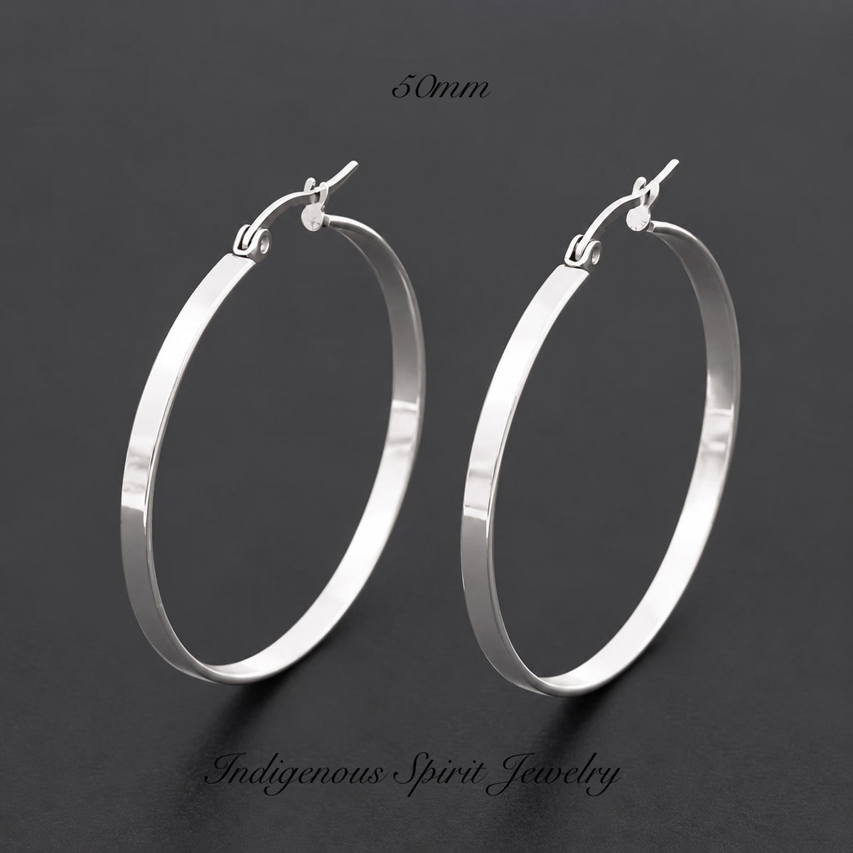 Silver Hypoallergenic Stainless Steel Flat Edge Hoop Earrings (3 sizes)