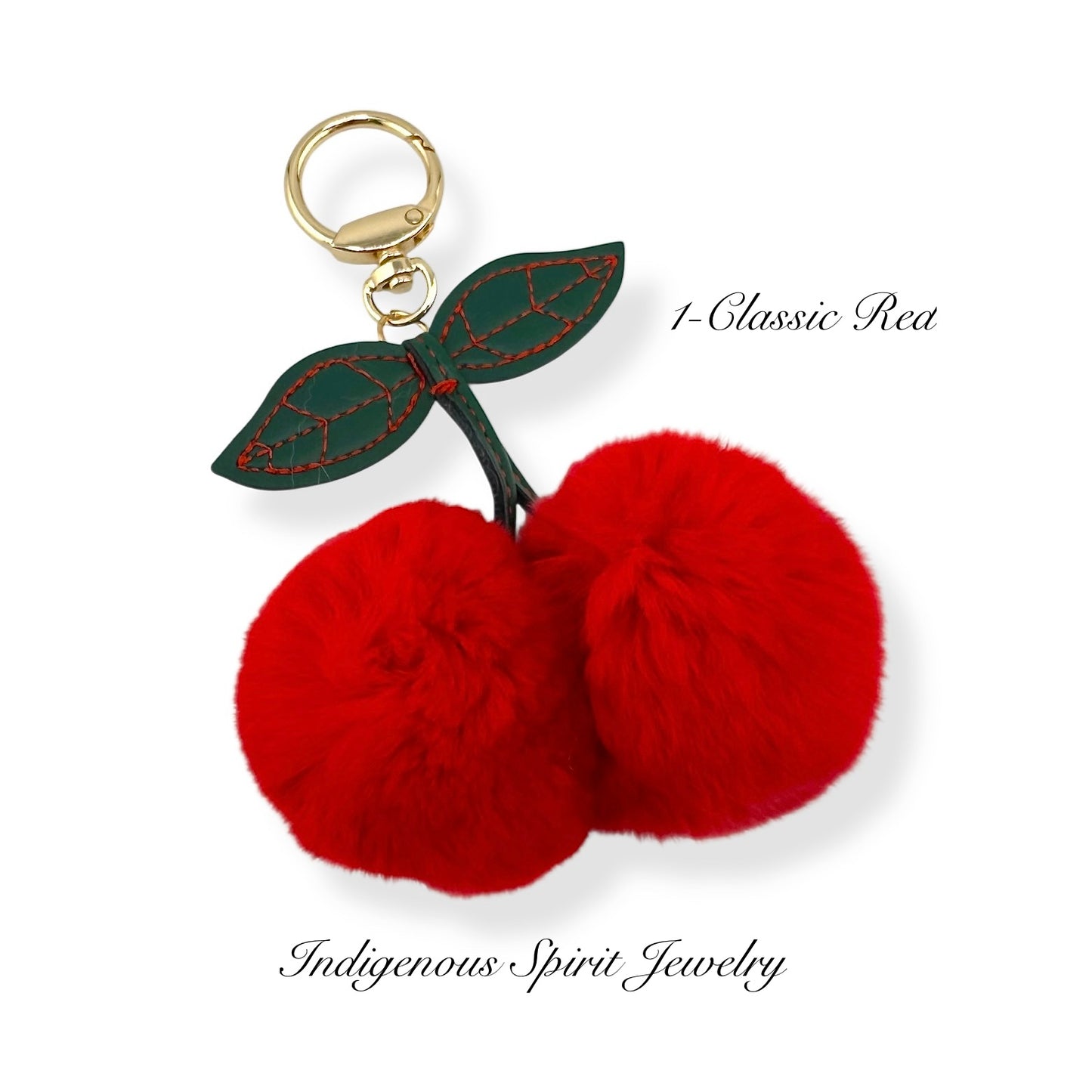 Cherry Shaped Rabbit Fur Pom Pom Keychain