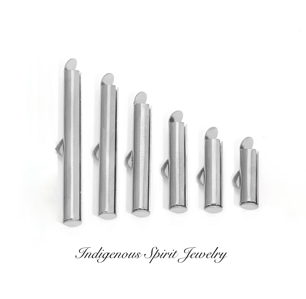 Stainless Steel Tube Slider End Cap Silver - Crimp Slide Ends (20 pieces)