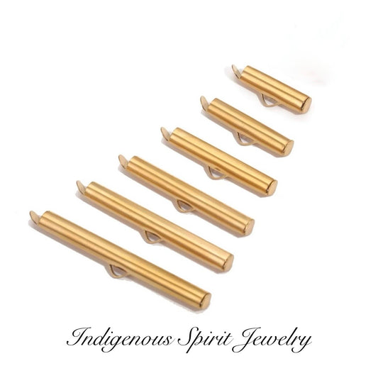 Stainless Steel Tube Slider End Cap GOLD - Crimp Slide Ends (20 pieces)