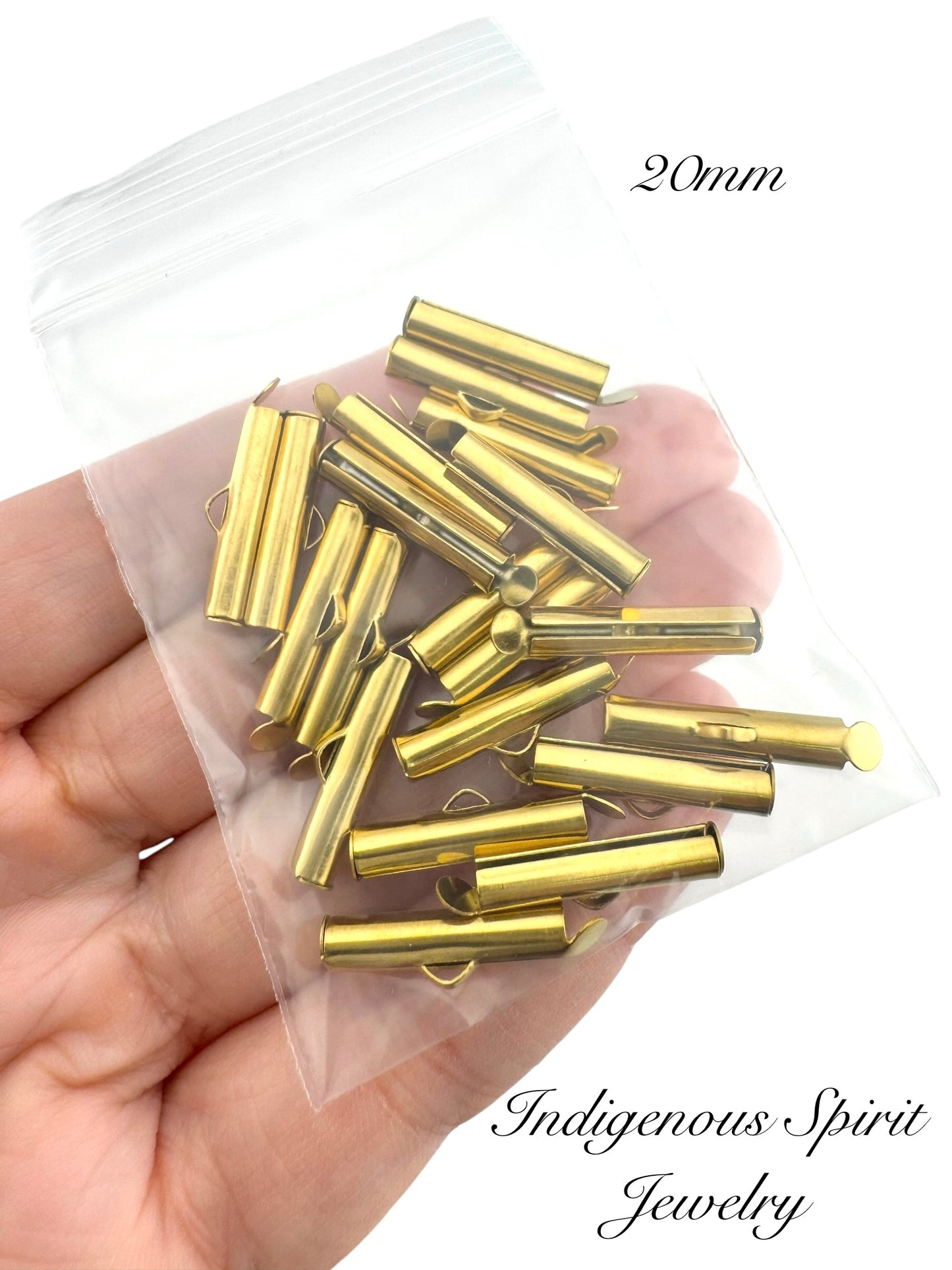 Stainless Steel Tube Slider End Cap GOLD - Crimp Slide Ends (20 pieces)