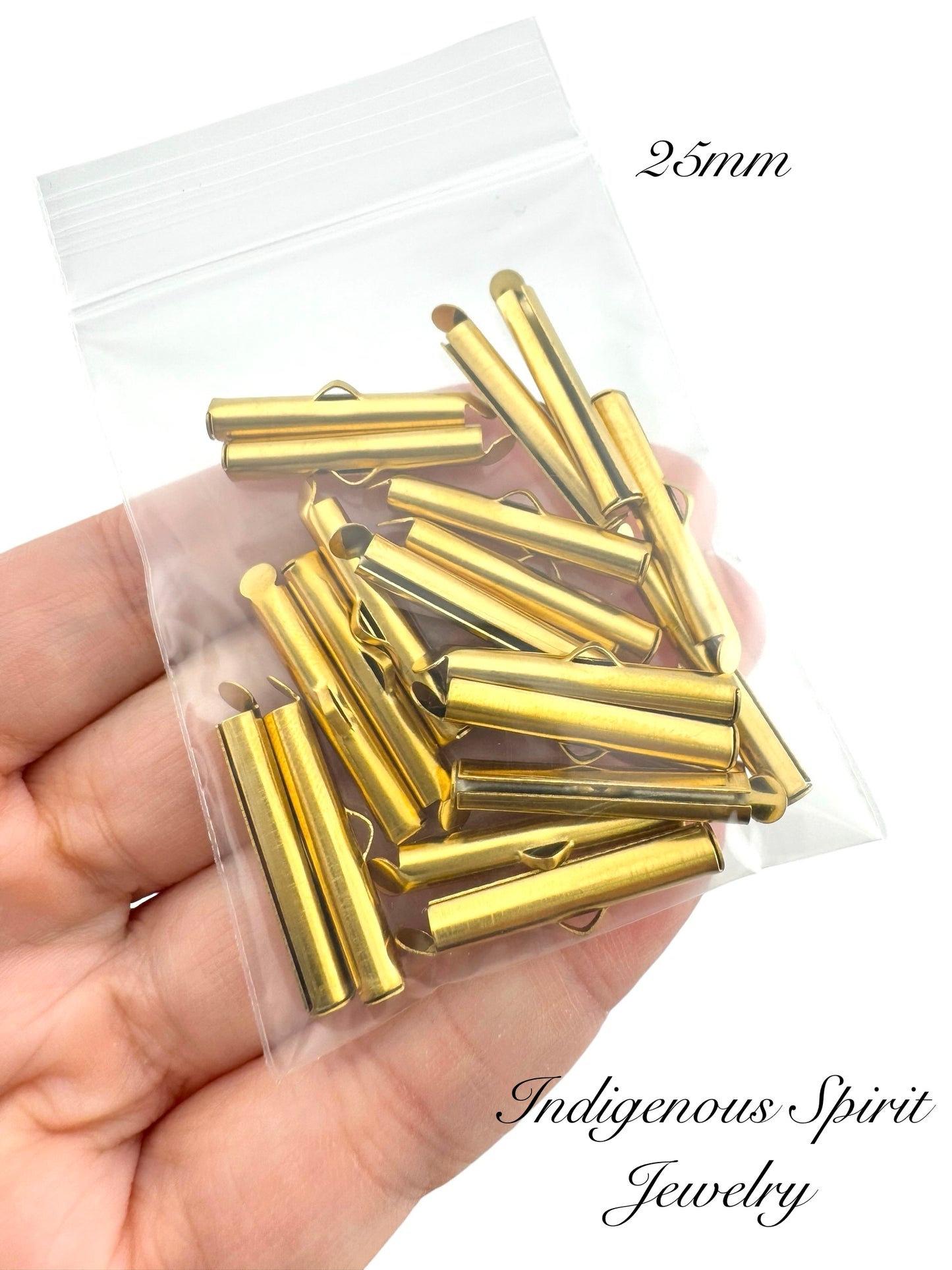 Stainless Steel Tube Slider End Cap GOLD - Crimp Slide Ends (20 pieces)