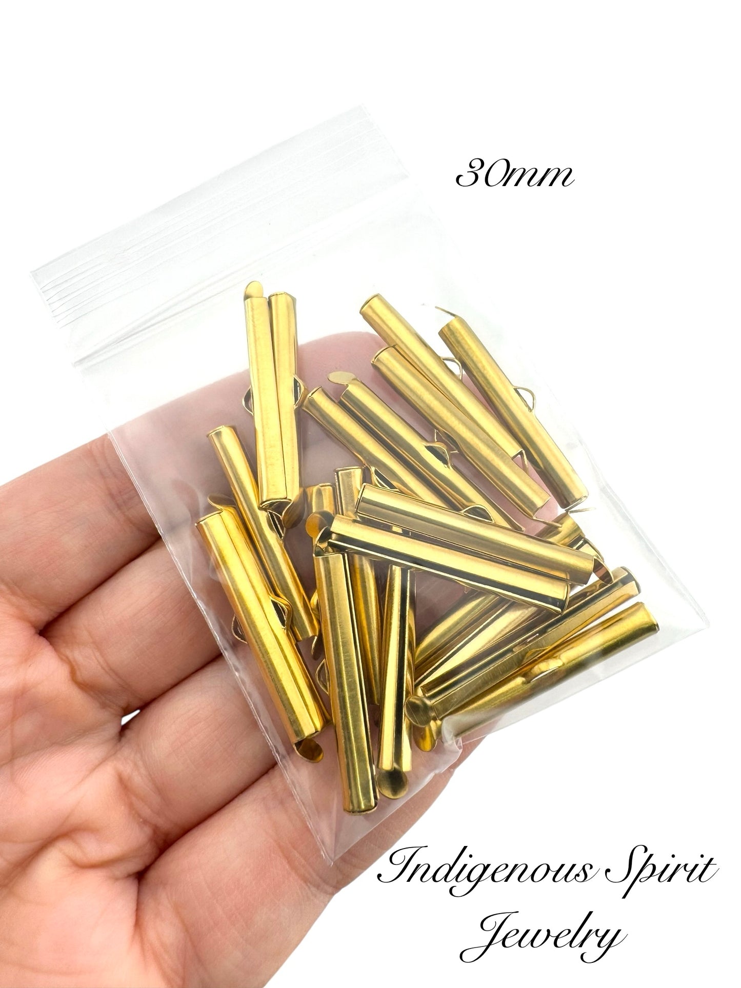 Stainless Steel Tube Slider End Cap GOLD - Crimp Slide Ends (20 pieces)