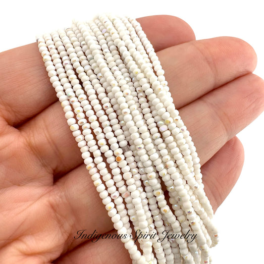 Patina Opaque Chalk White AB 2-Cut Charlotte Cut Beads (11/0)