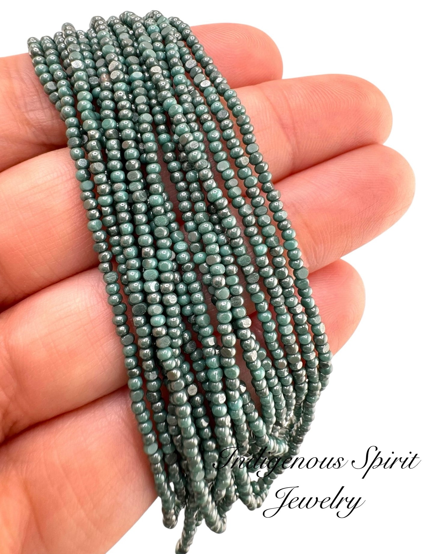 Ionized Opaque Aqua Green - Sheen 2 Cut Charlotte Cut Beads
