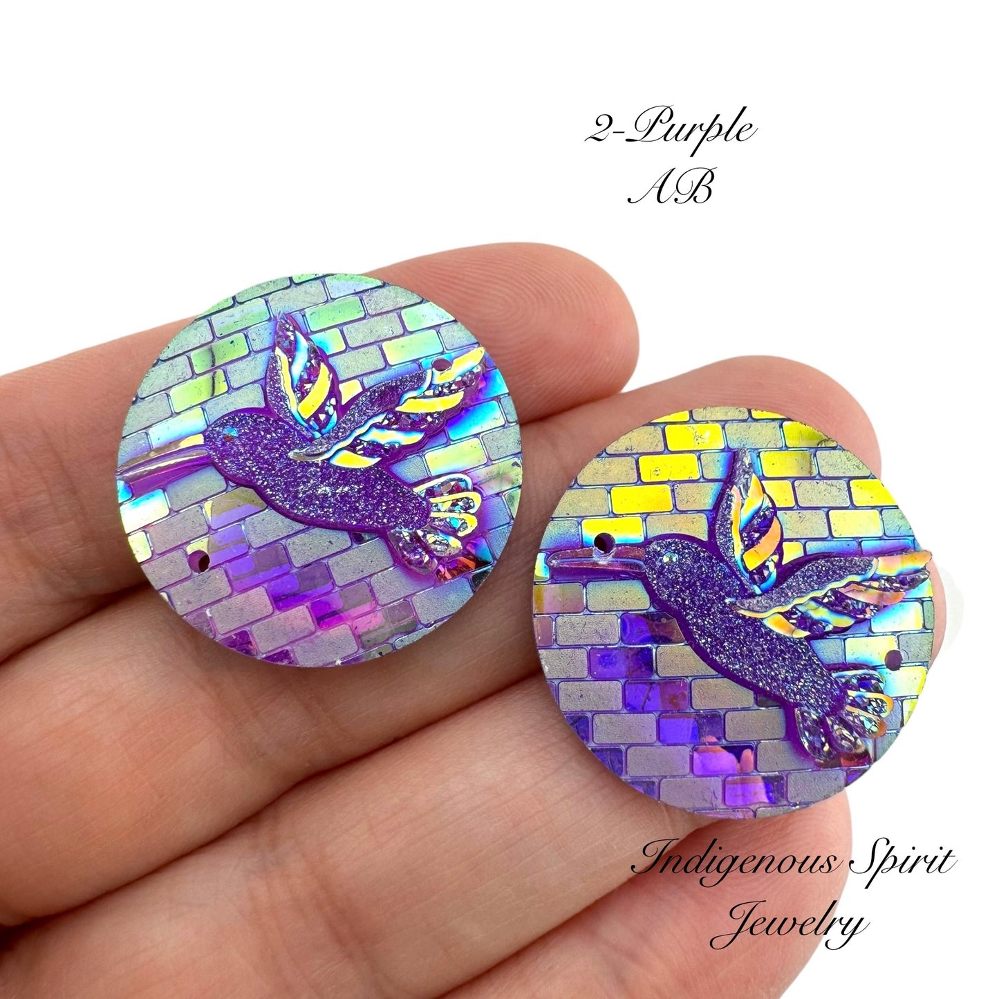 25mm Circle Hummingbird Resin Cabochons - Sew-on