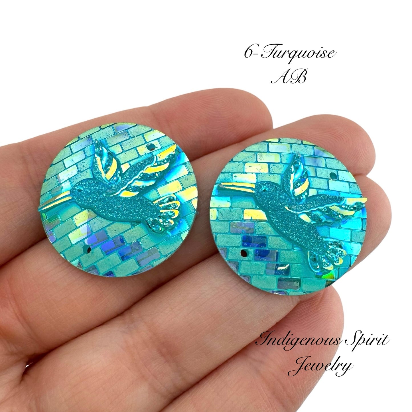 25mm Circle Hummingbird Resin Cabochons - Sew-on