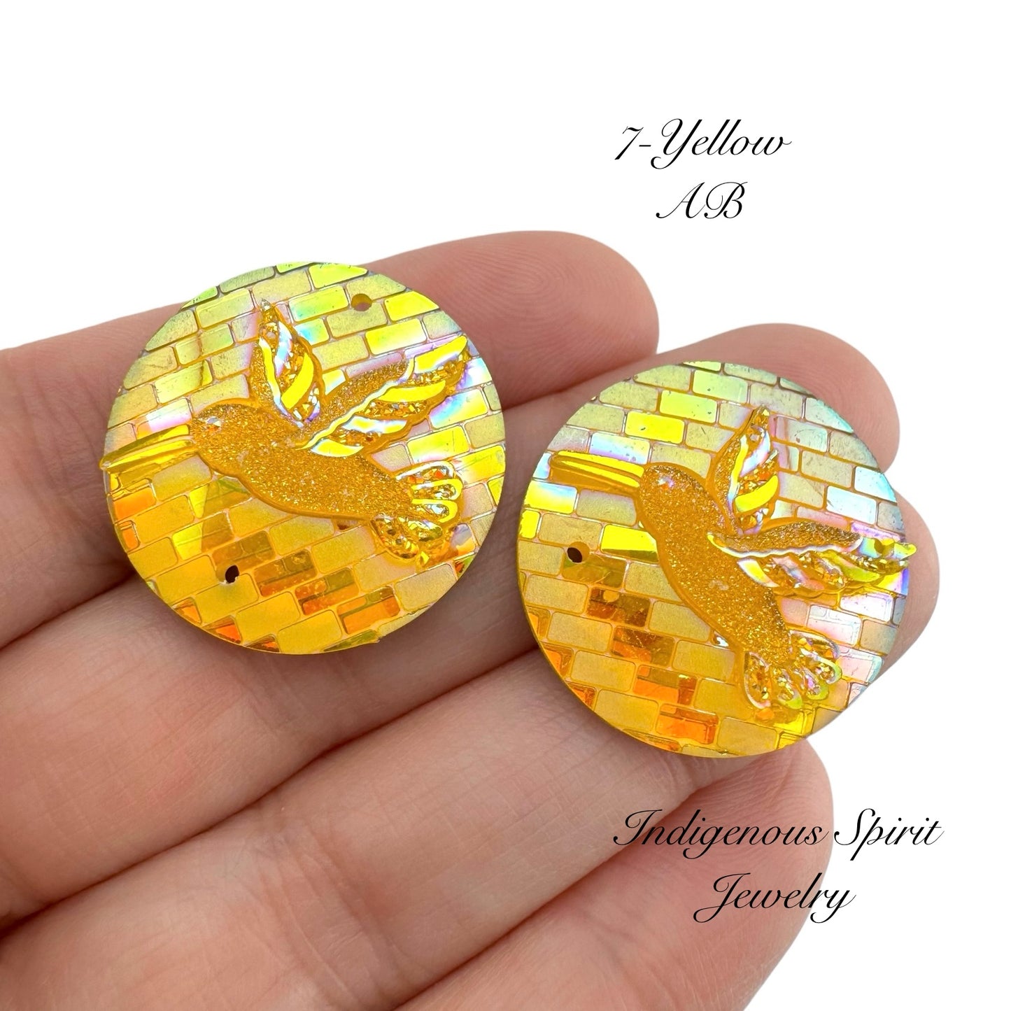 25mm Circle Hummingbird Resin Cabochons - Sew-on