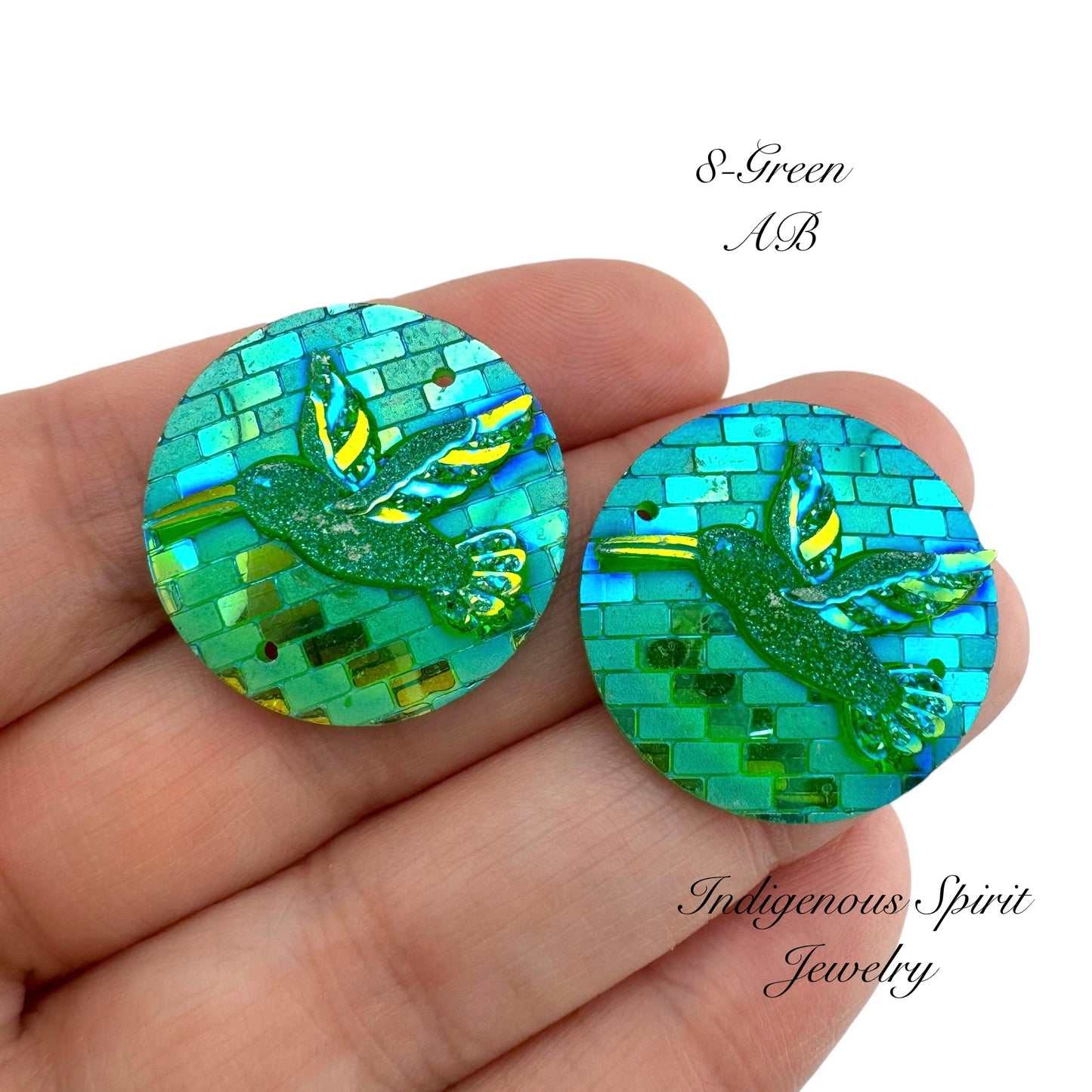 25mm Circle Hummingbird Resin Cabochons - Sew-on