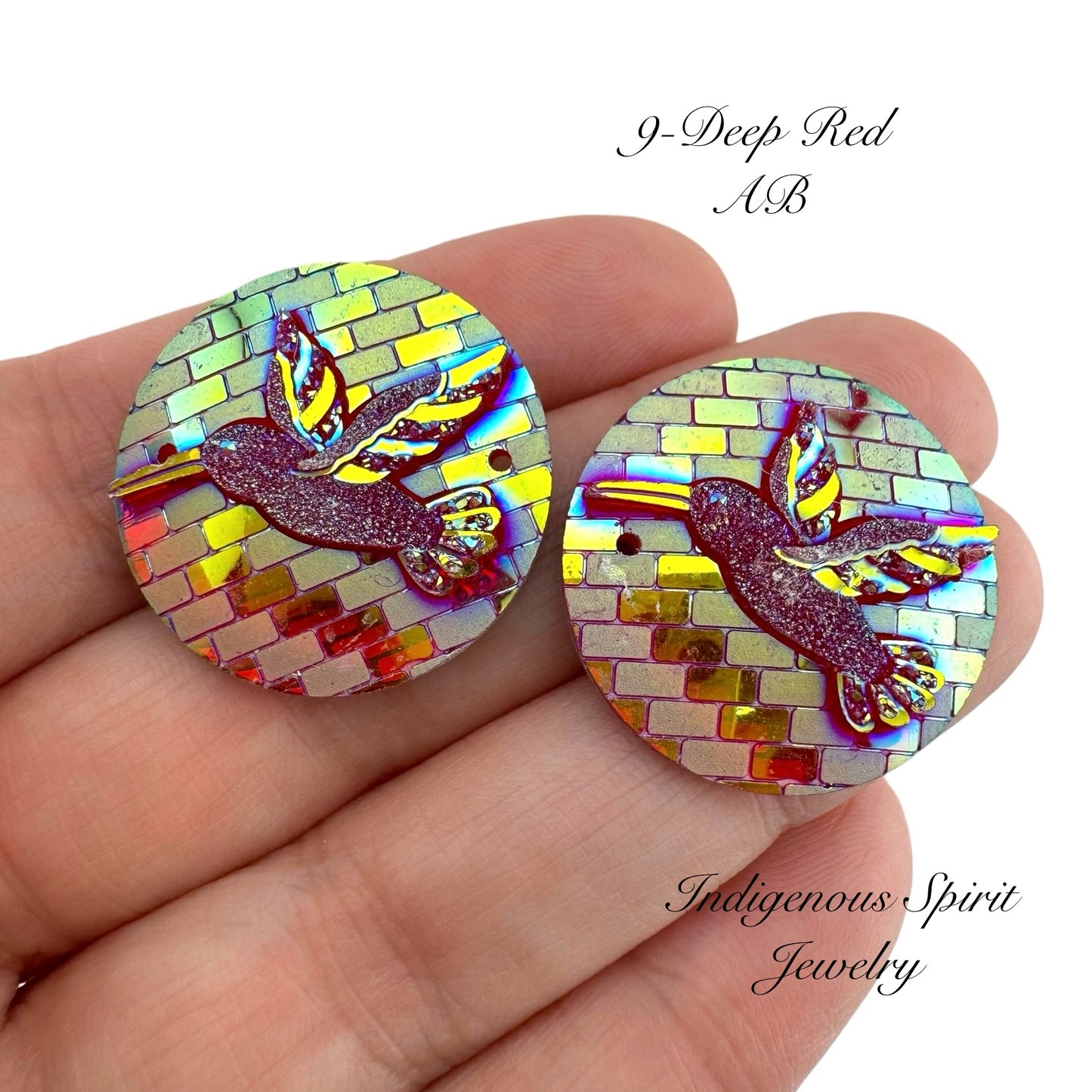 25mm Circle Hummingbird Resin Cabochons - Sew-on