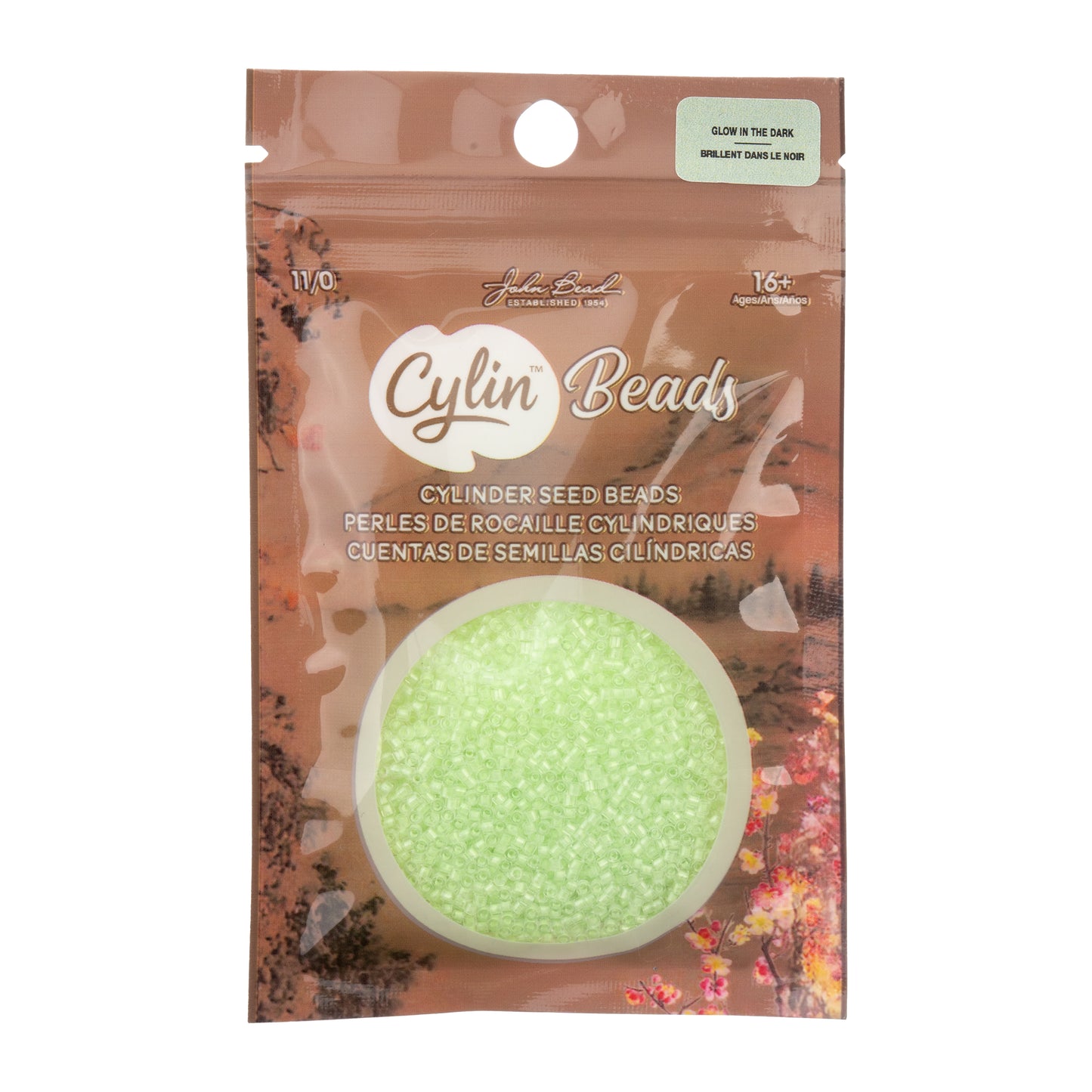Light Green Glow in the Dark Cylin Beads - 25g Bag