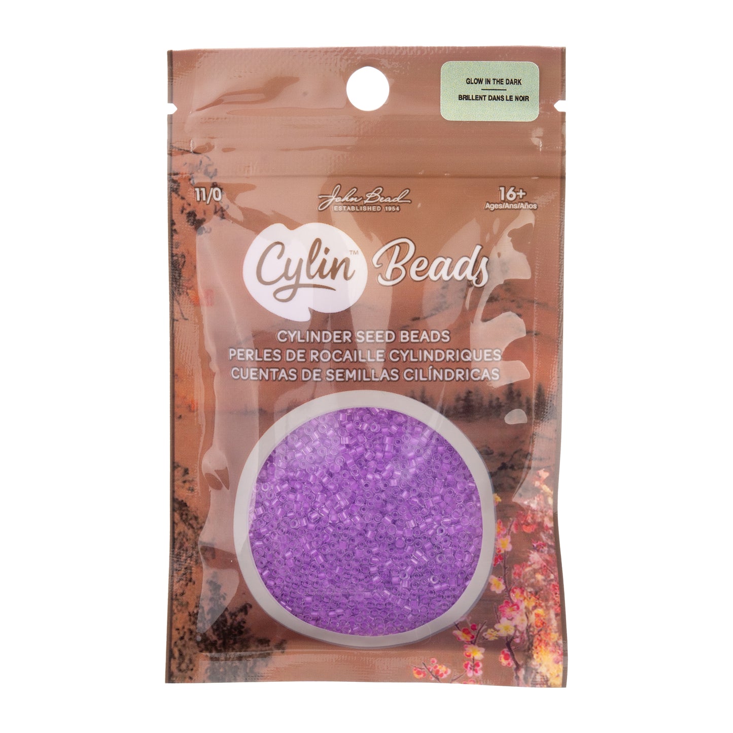 Purple Glow in the Dark Cylin Beads - 25g Bag