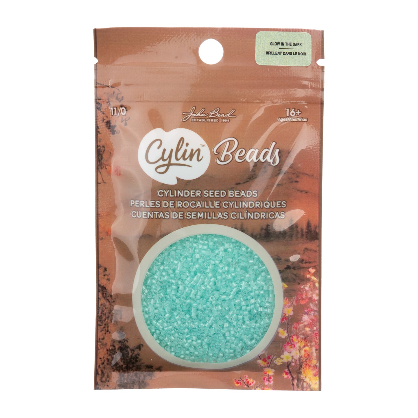 Green Glow in the Dark Cylin Beads - 25g Bag