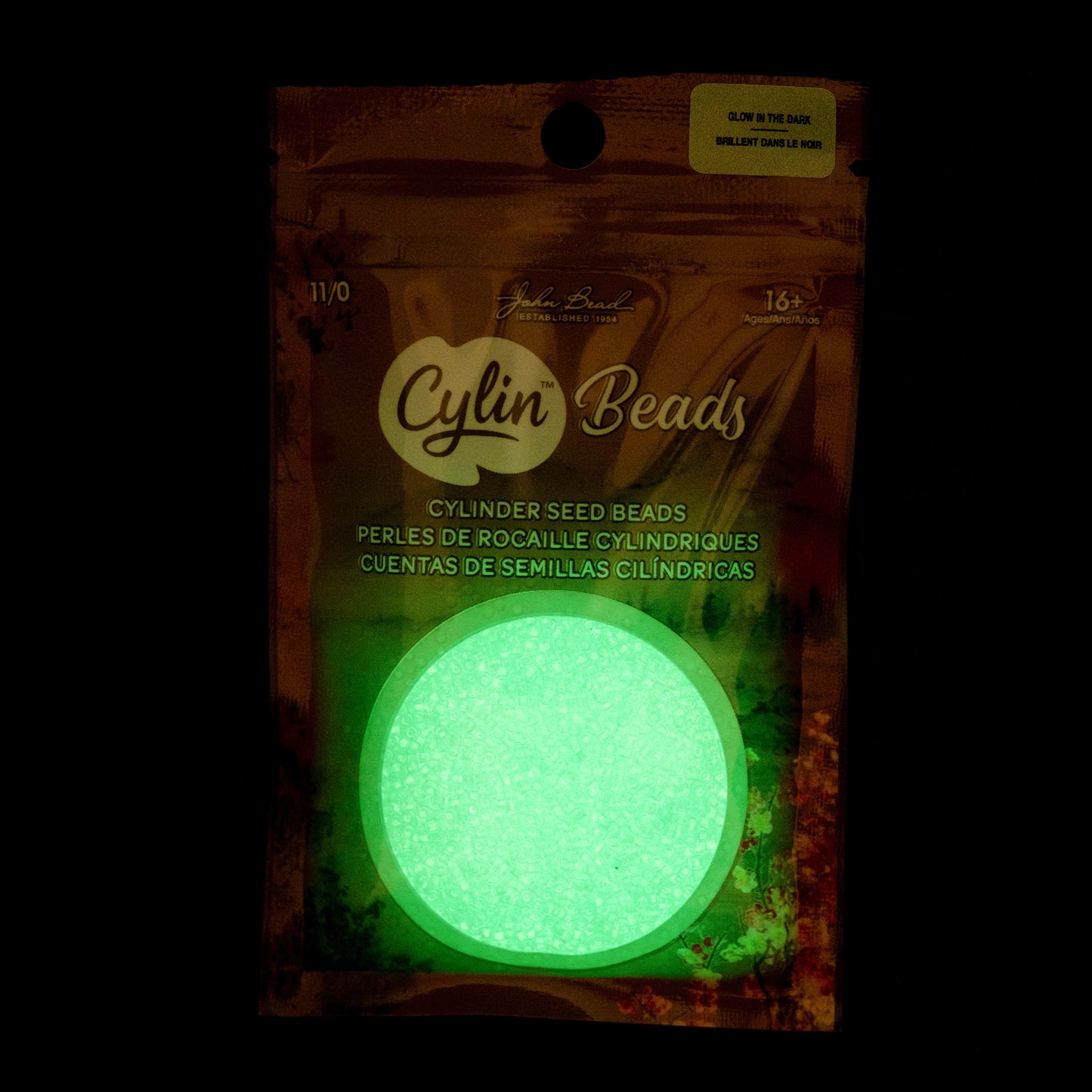 Green Glow in the Dark Cylin Beads - 25g Bag