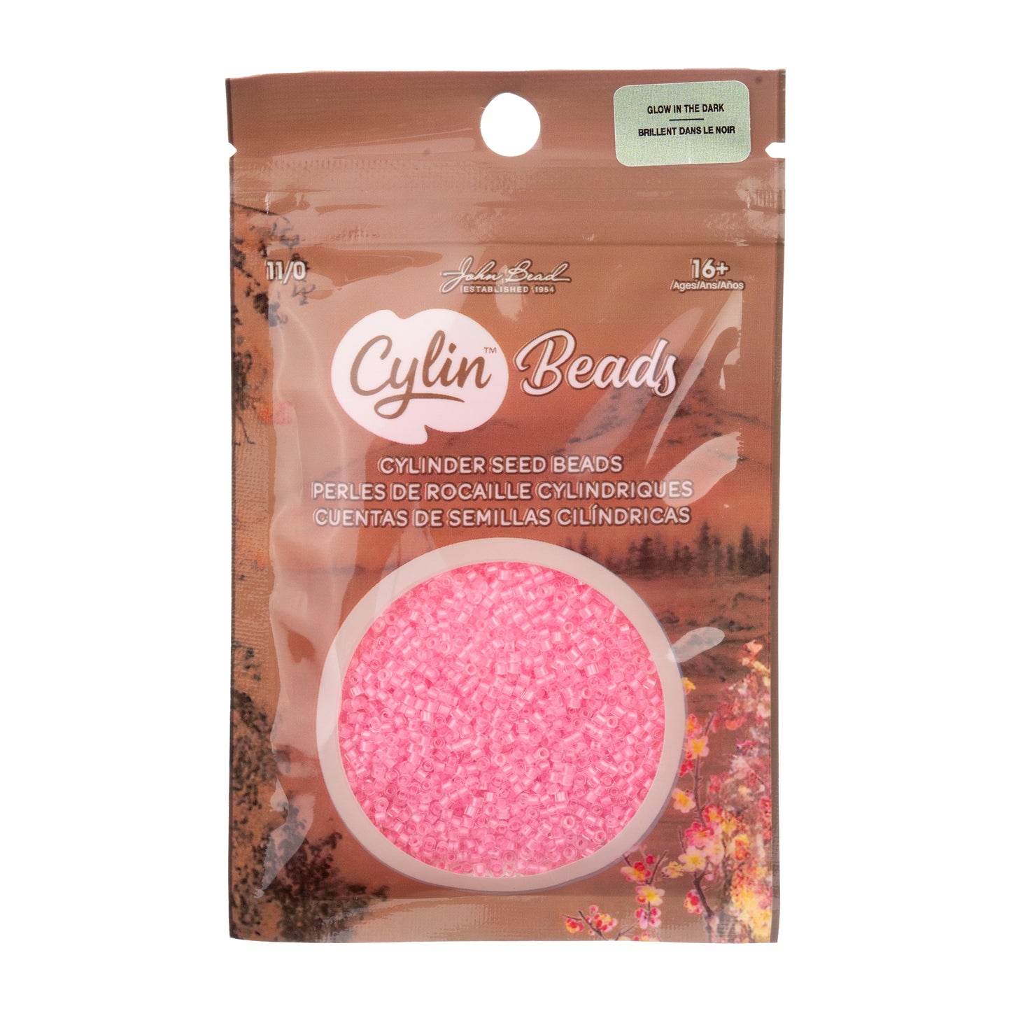Rose Glow in the Dark Cylin Beads - 25g Bag