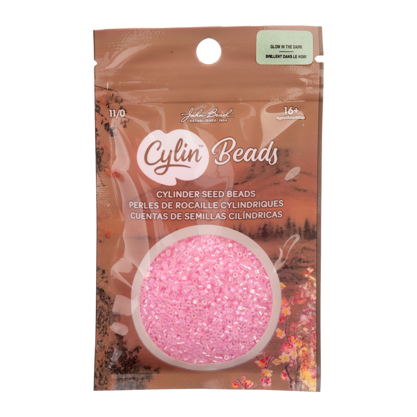 Pink AB Glow in the Dark Cylin Beads - 25g Bag