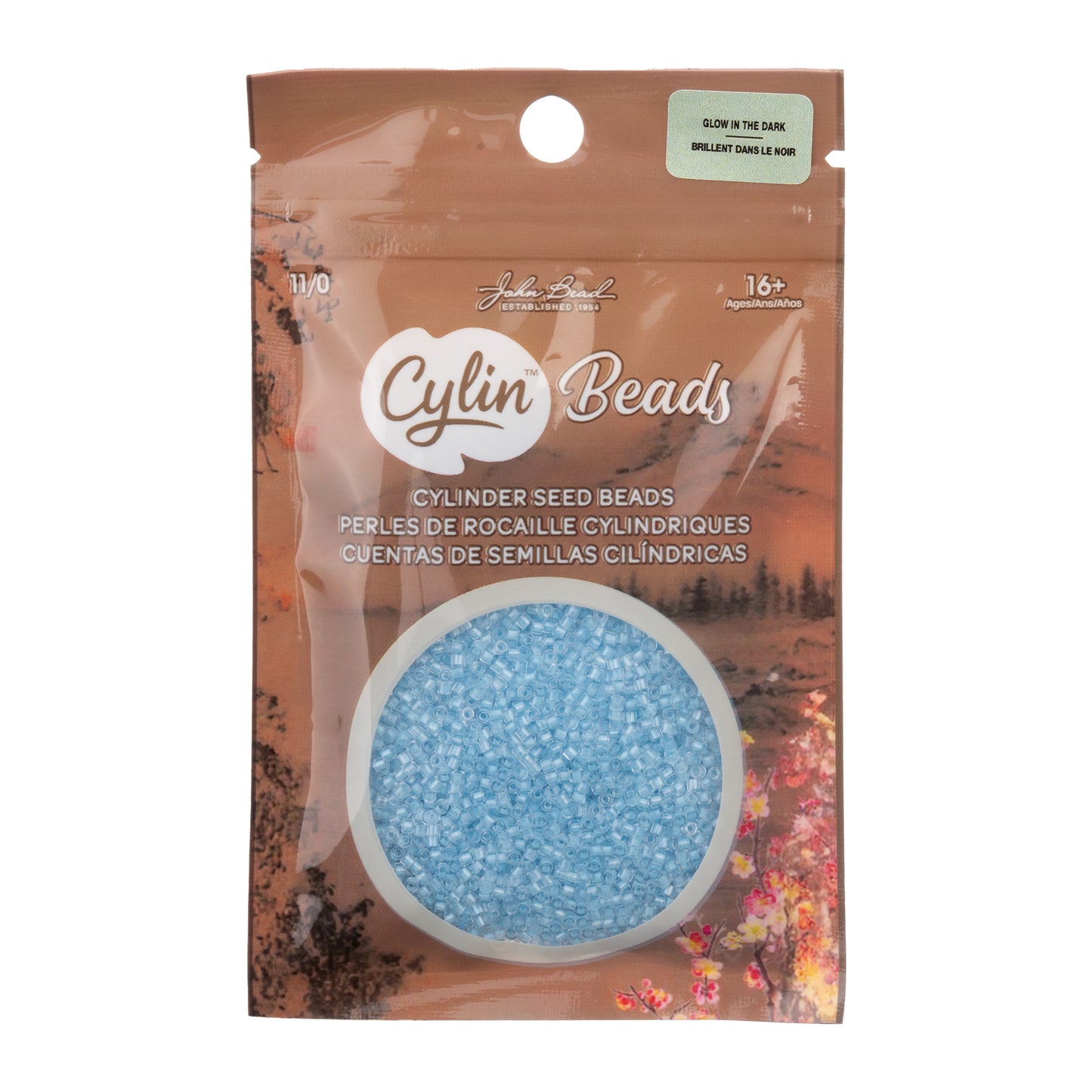 Blue Glow in the Dark Cylin Beads - 25g Bag