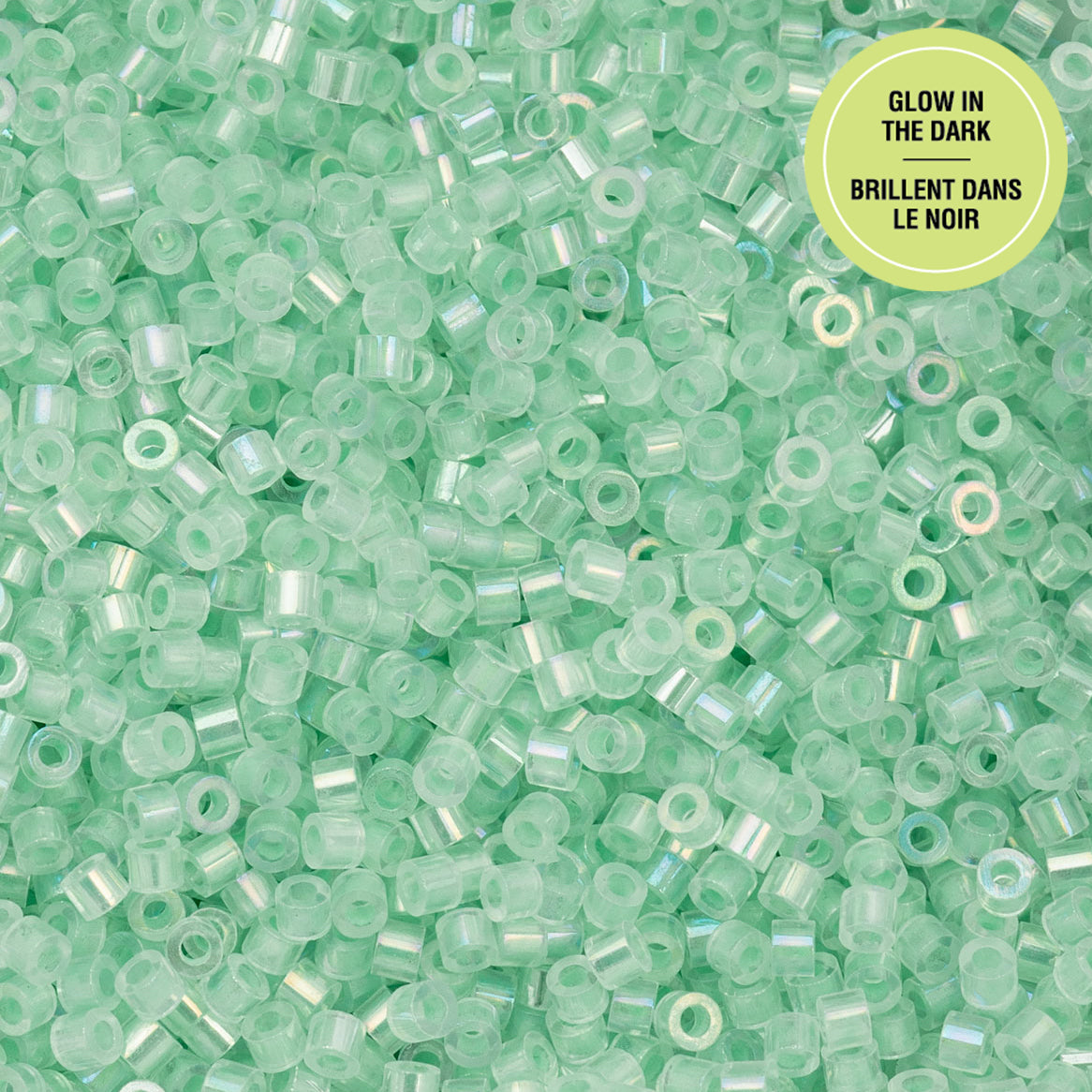 Green AB Glow in the Dark Cylin Beads - 25g Bag