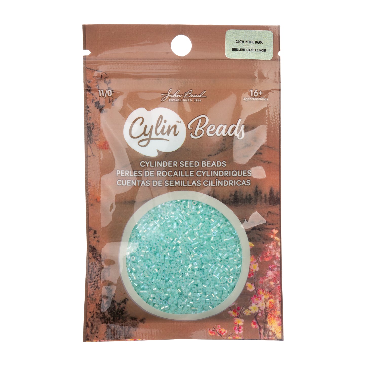 Green AB Glow in the Dark Cylin Beads - 25g Bag