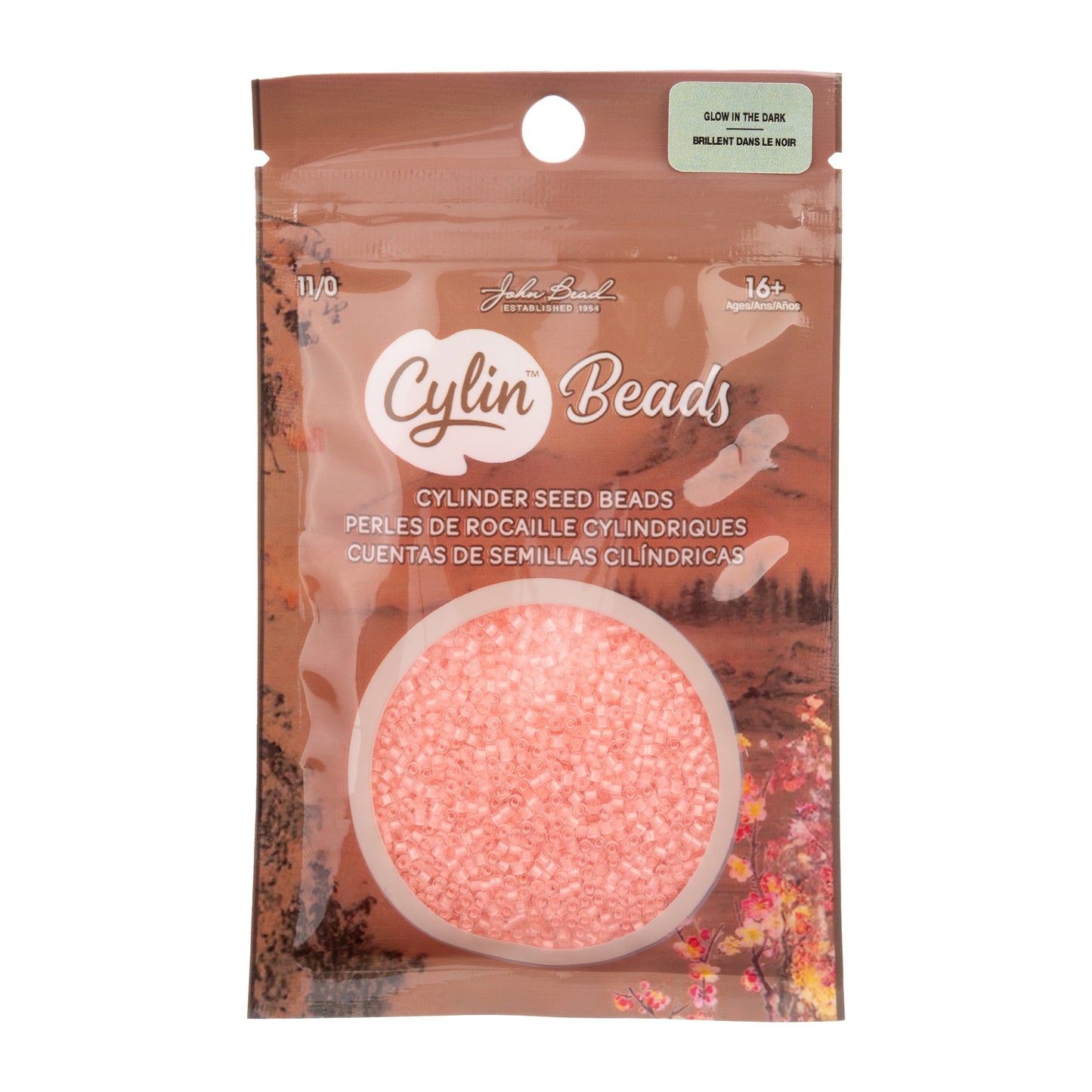 Coral Glow in the Dark Cylin Beads - 25g Bag