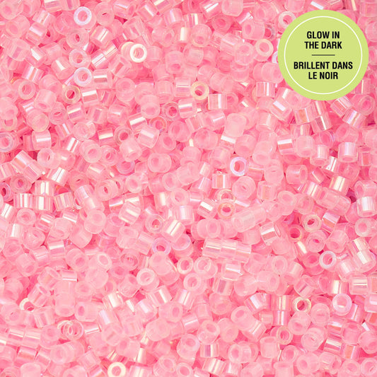 Rose AB Glow in the Dark Cylin Beads - 25g Bag