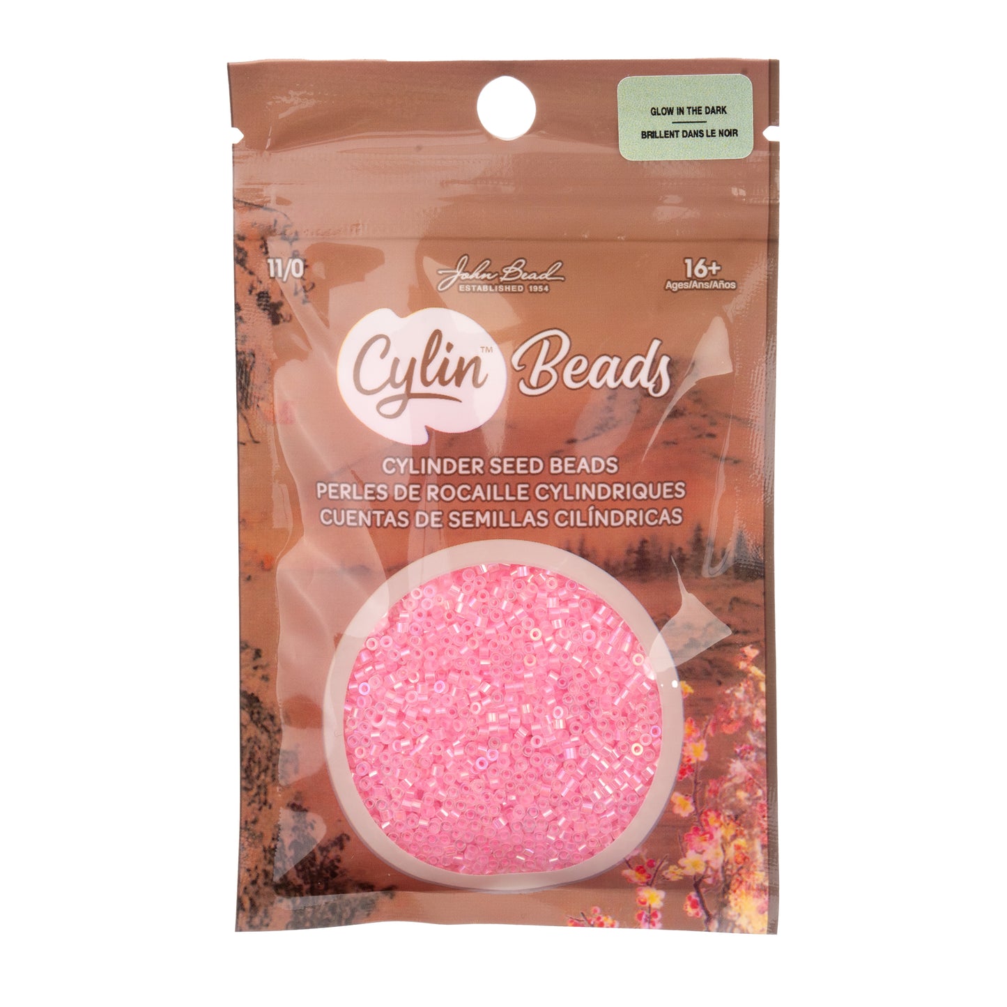 Rose AB Glow in the Dark Cylin Beads - 25g Bag