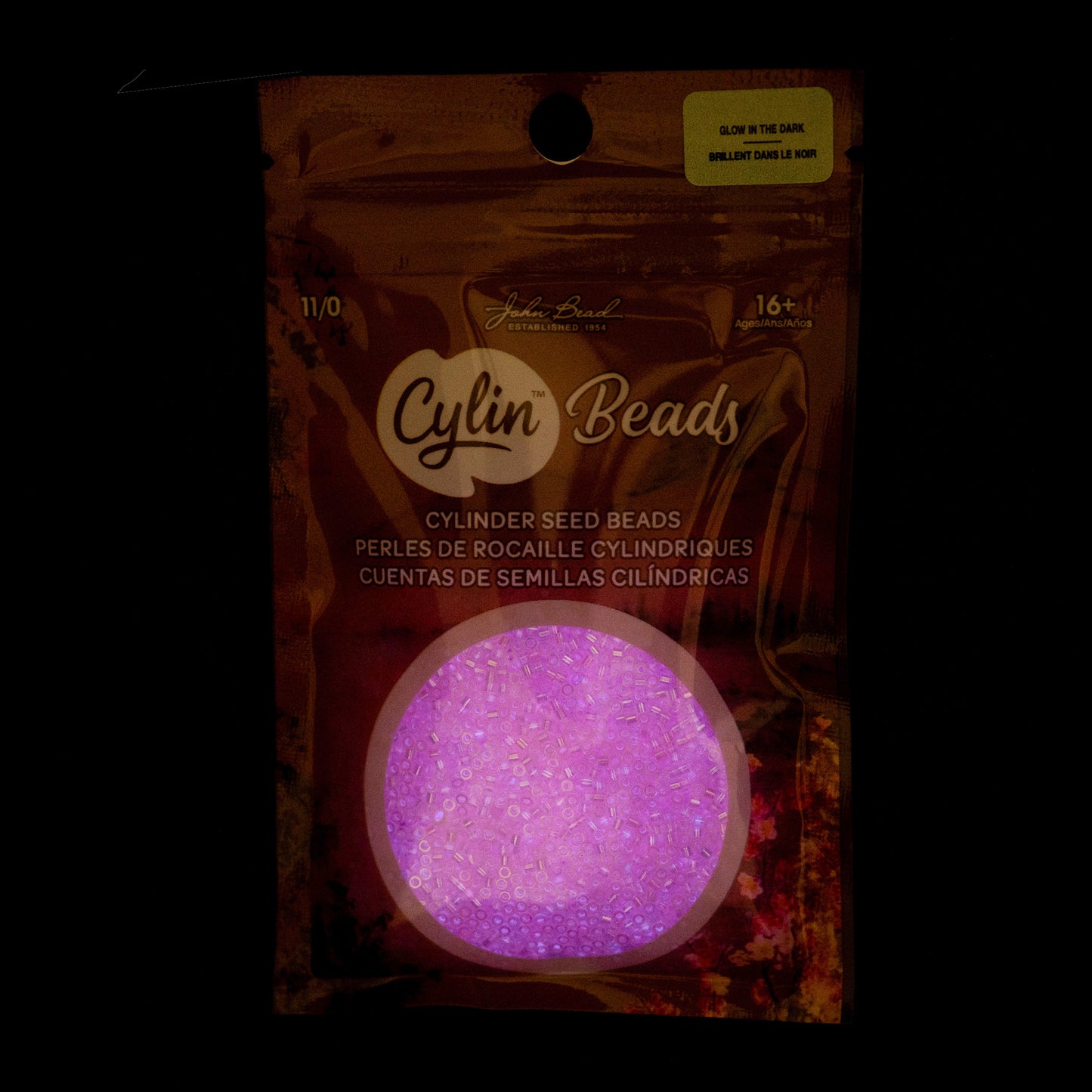 Rose AB Glow in the Dark Cylin Beads - 25g Bag