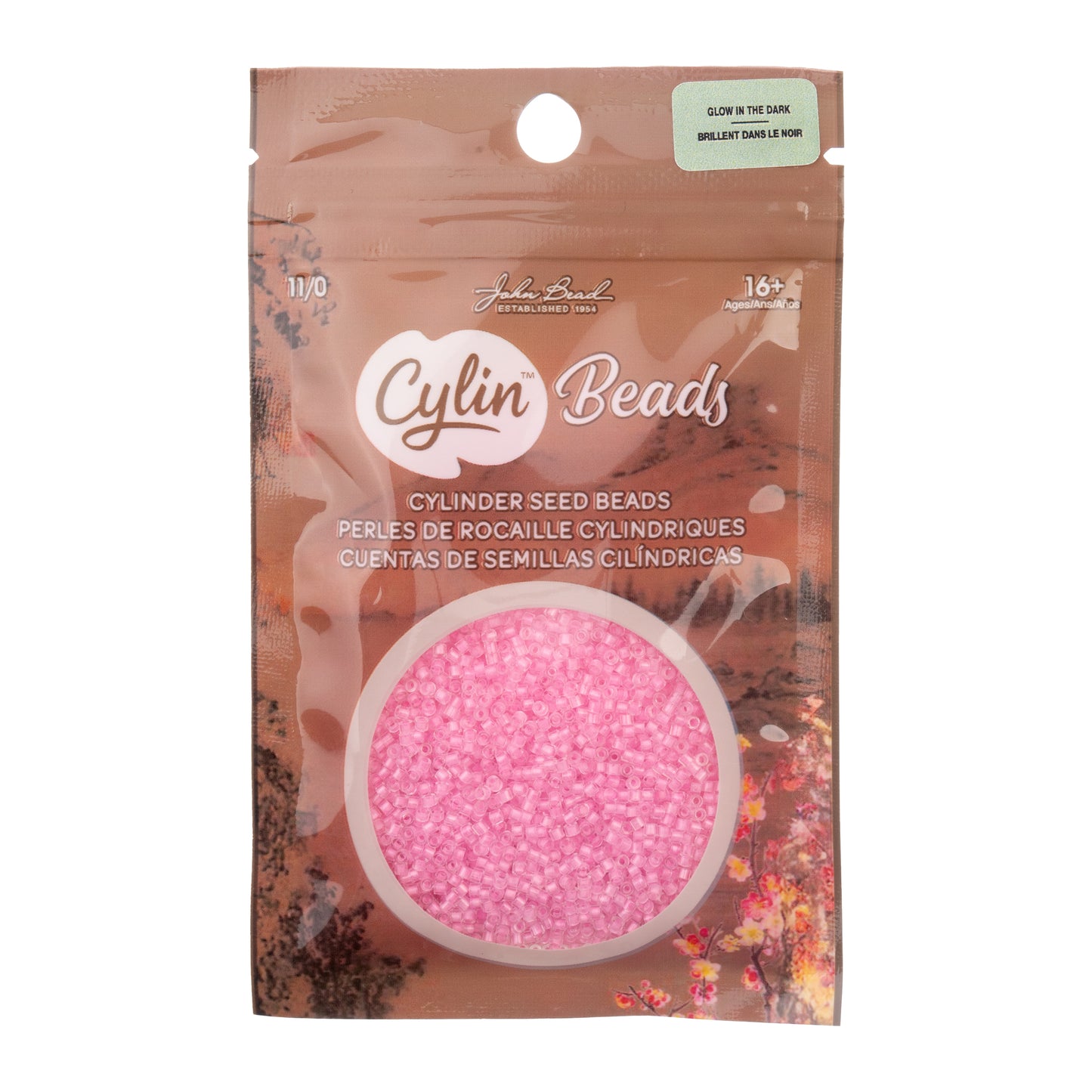 Pink Glow in the Dark Cylin Beads - 25g Bag